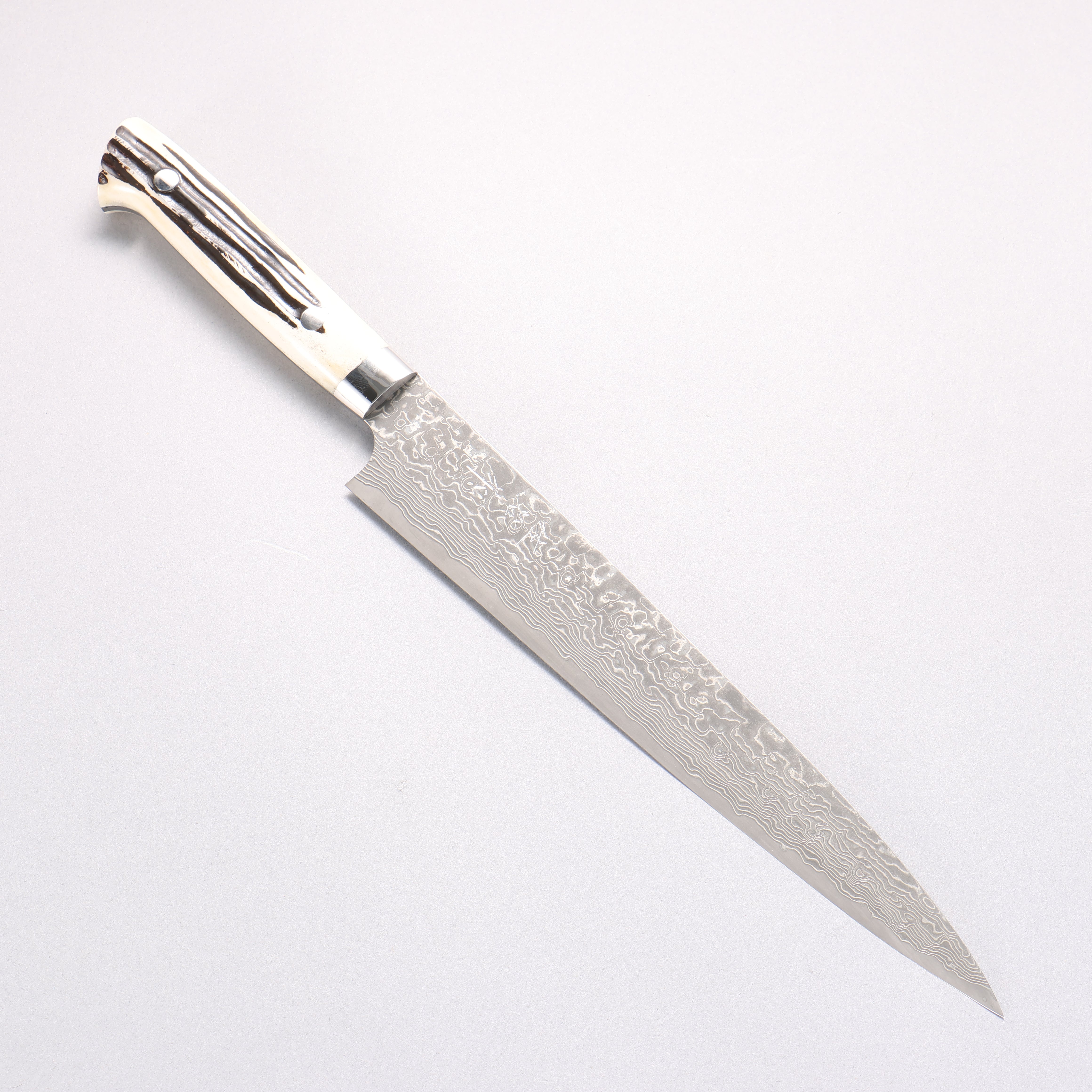 Takeshi Saji SG2 Black Damascus Sujihiki 240mm White Deer Horn Handle - Seisuke Knife