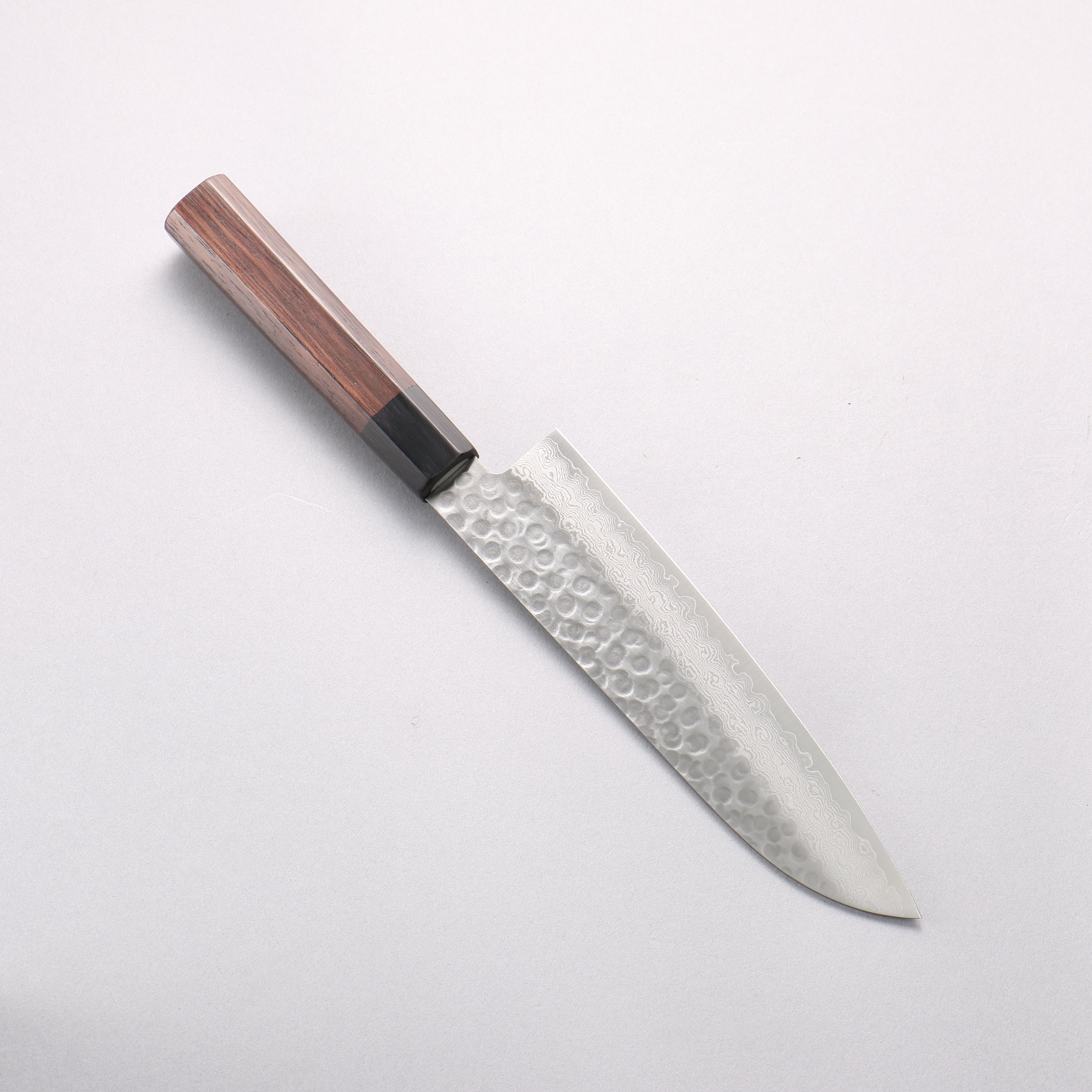 Seisuke VG10 Hammered Damascus Santoku 180mm Rosewood & Black Pakkawood Handle - Seisuke Knife