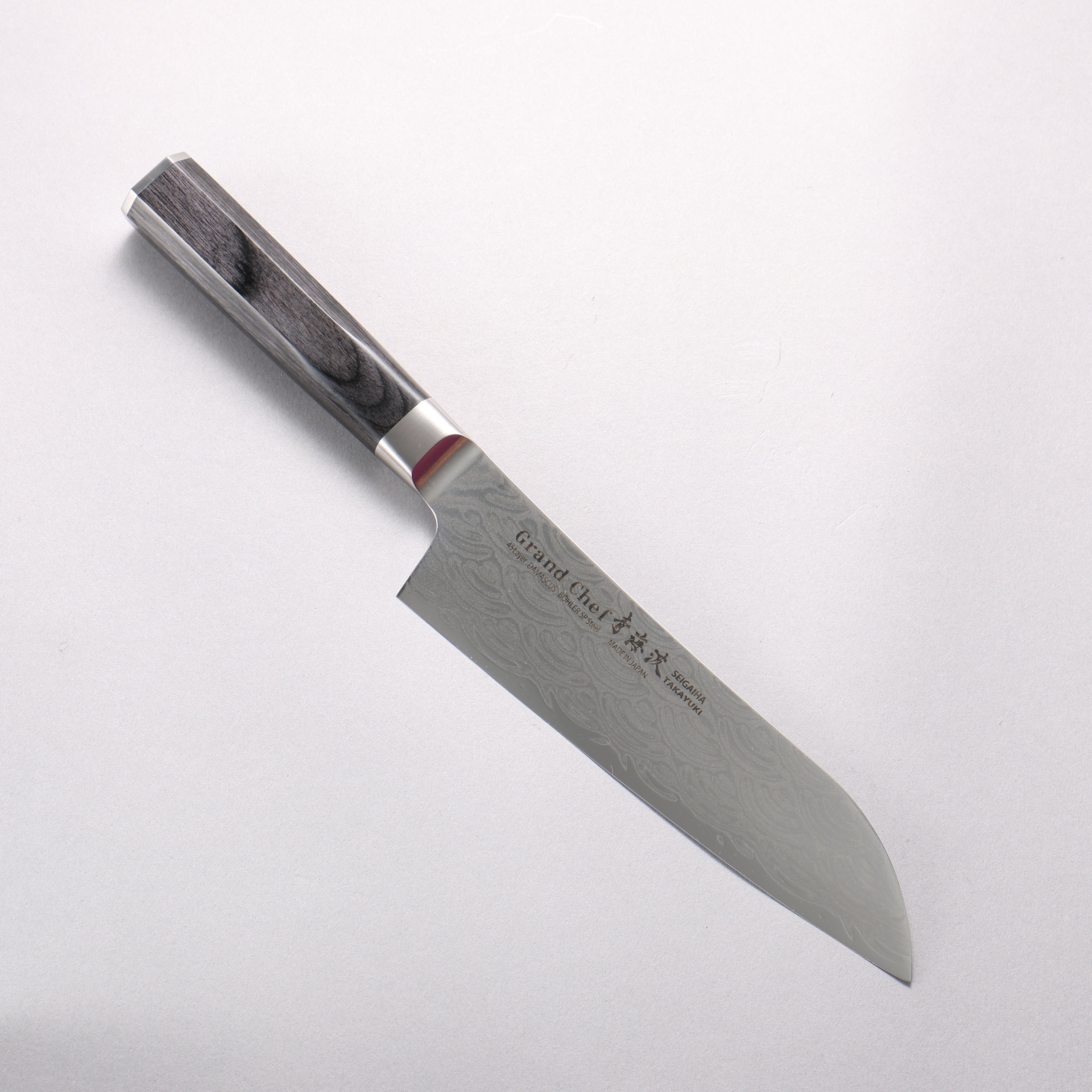Sakai Takayuki Seigaiha (Blue Ocean Wave) Böhler SP Steel 45 Layer Damascus Migaki Finished Santoku 180mm Black Pakka wood Handle - Seisuke Knife