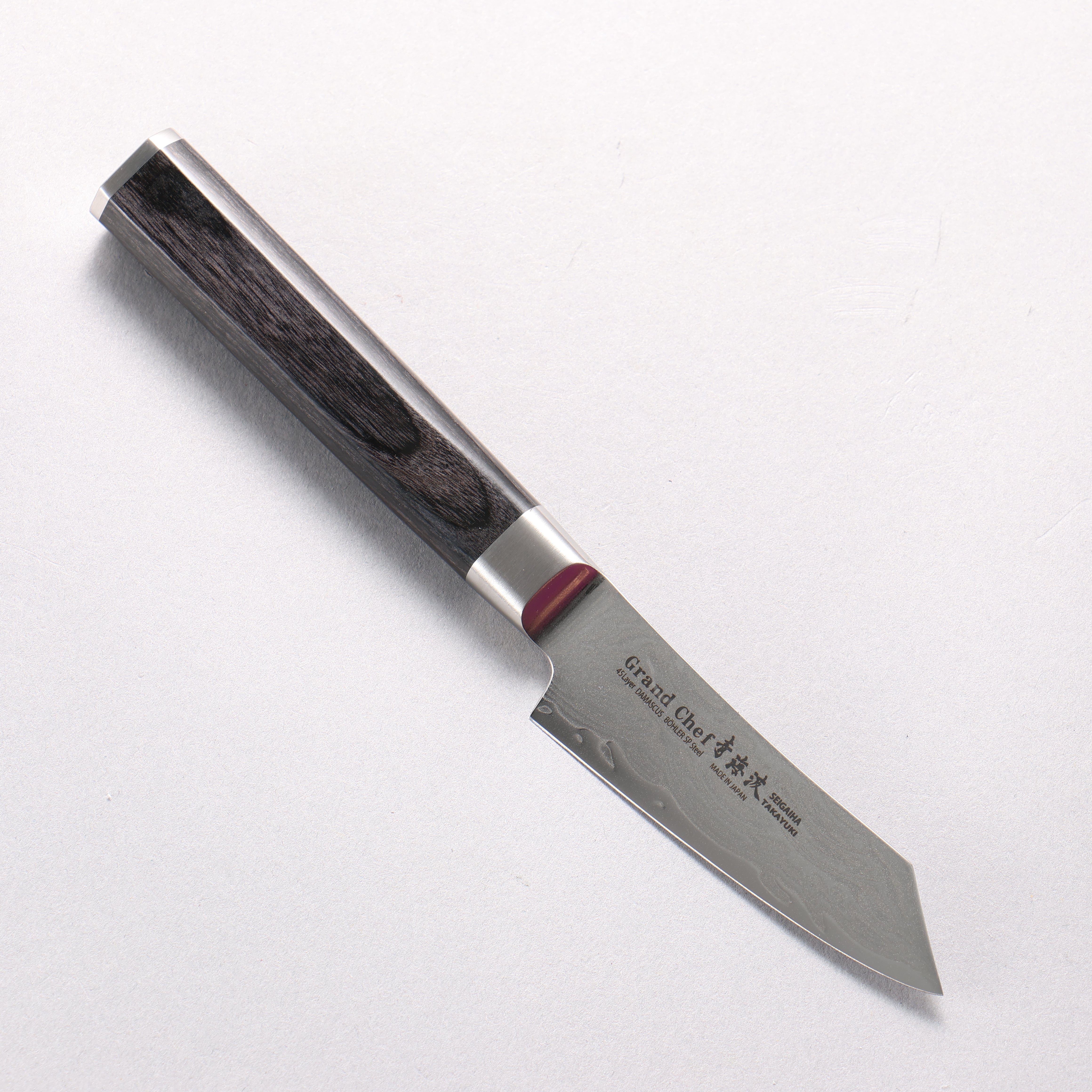 Sakai Takayuki Seigaiha Blue Ocean Wave Böhler SP Steel 45 Layer Damascus Migaki Kengata Paring 80mm Black Pakkawood Handle - Seisuke Knife