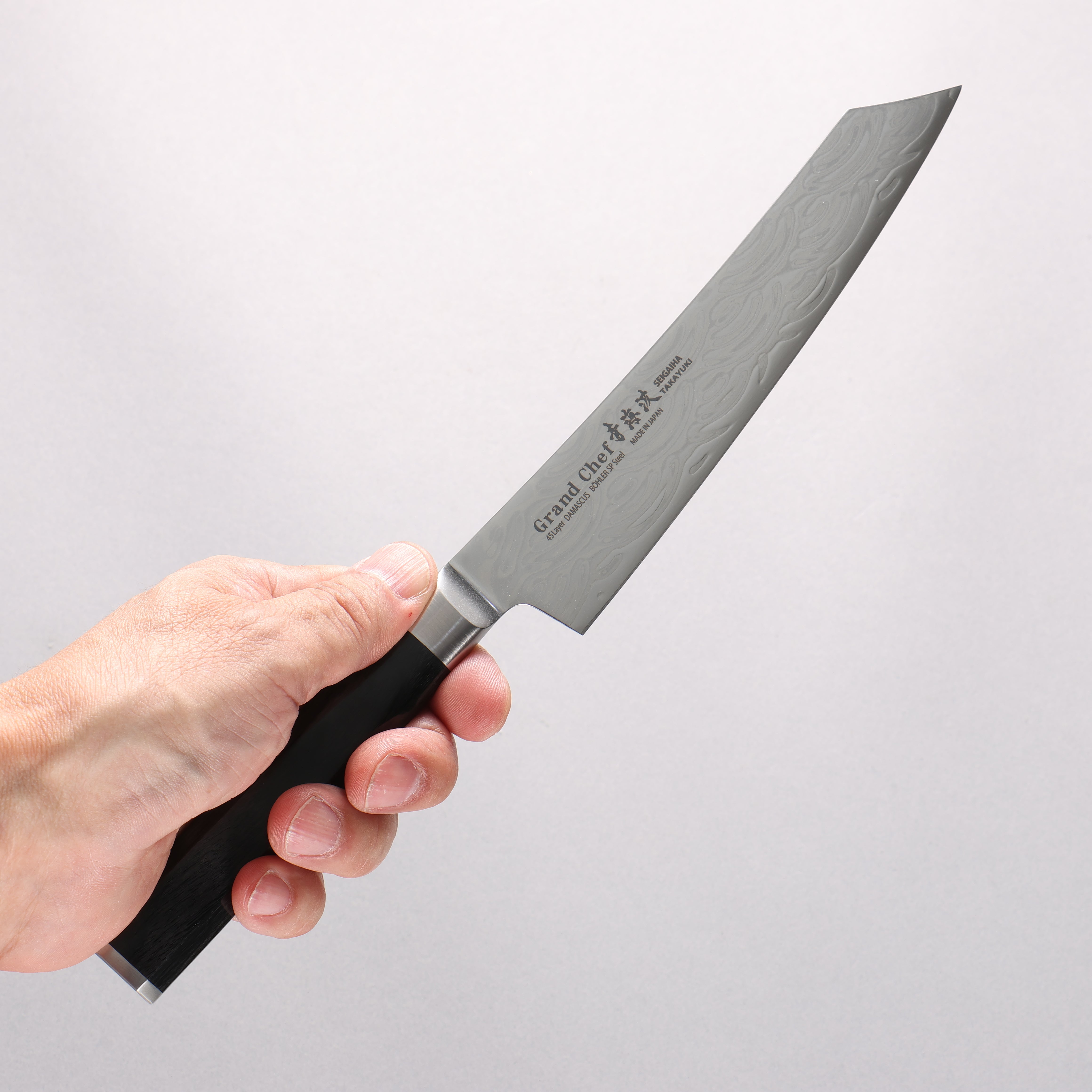 Sakai Takayuki Seigaiha Ocean Wave Böhler SP Steel 45 Layer Damascus Migaki Kengata Petty-Utility 150mm Black Pakkawood Handle - Seisuke Knife