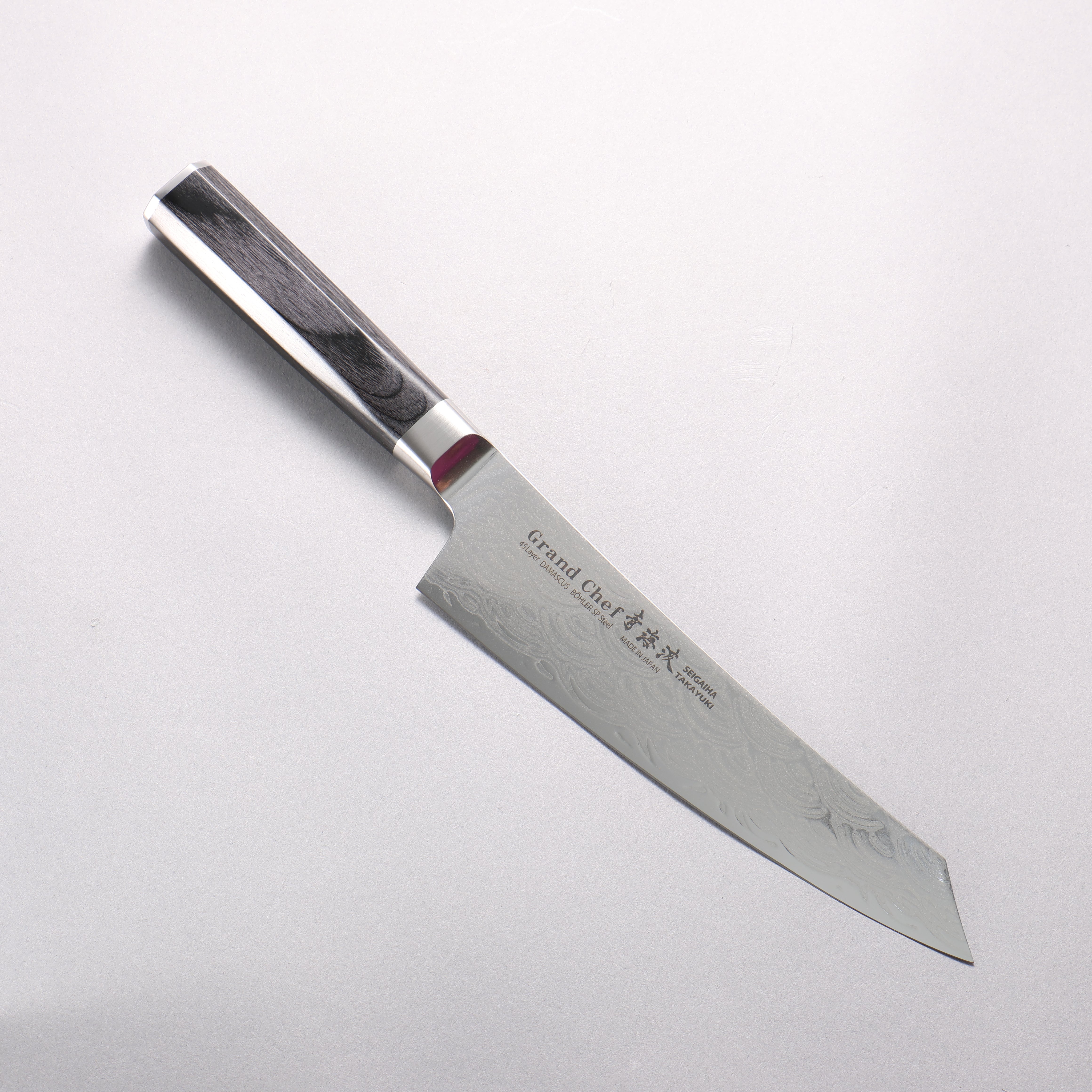 Sakai Takayuki Seigaiha Blue Ocean Wave Böhler SP Steel 45 Layer Damascus Migaki Kengata Gyuto 190mm Black Pakkawood Handle - Seisuke Knife