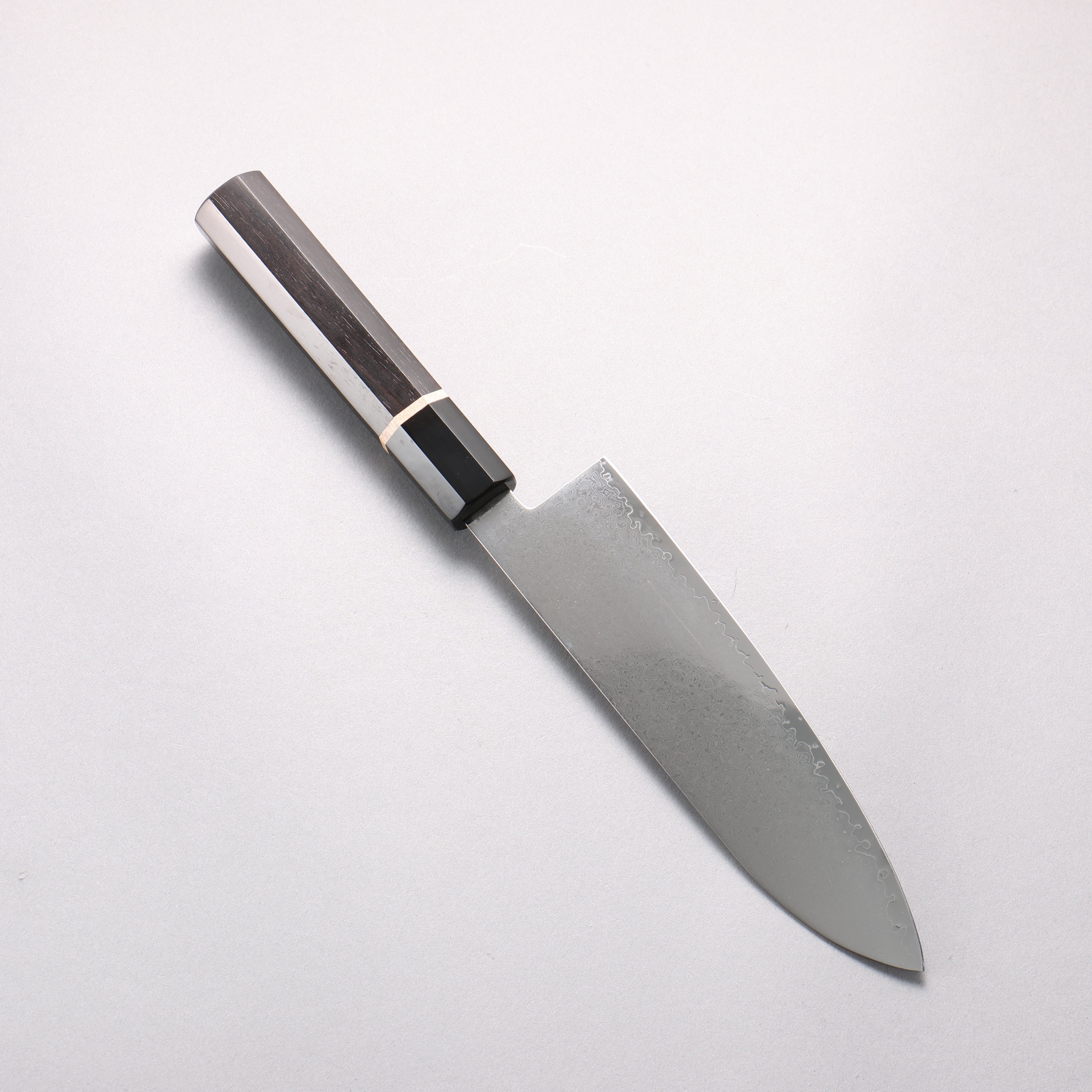 Seisuke VG10 33 Layer Damascus Santoku 180mm Ebony Wood & White Ring Handle - Seisuke Knife