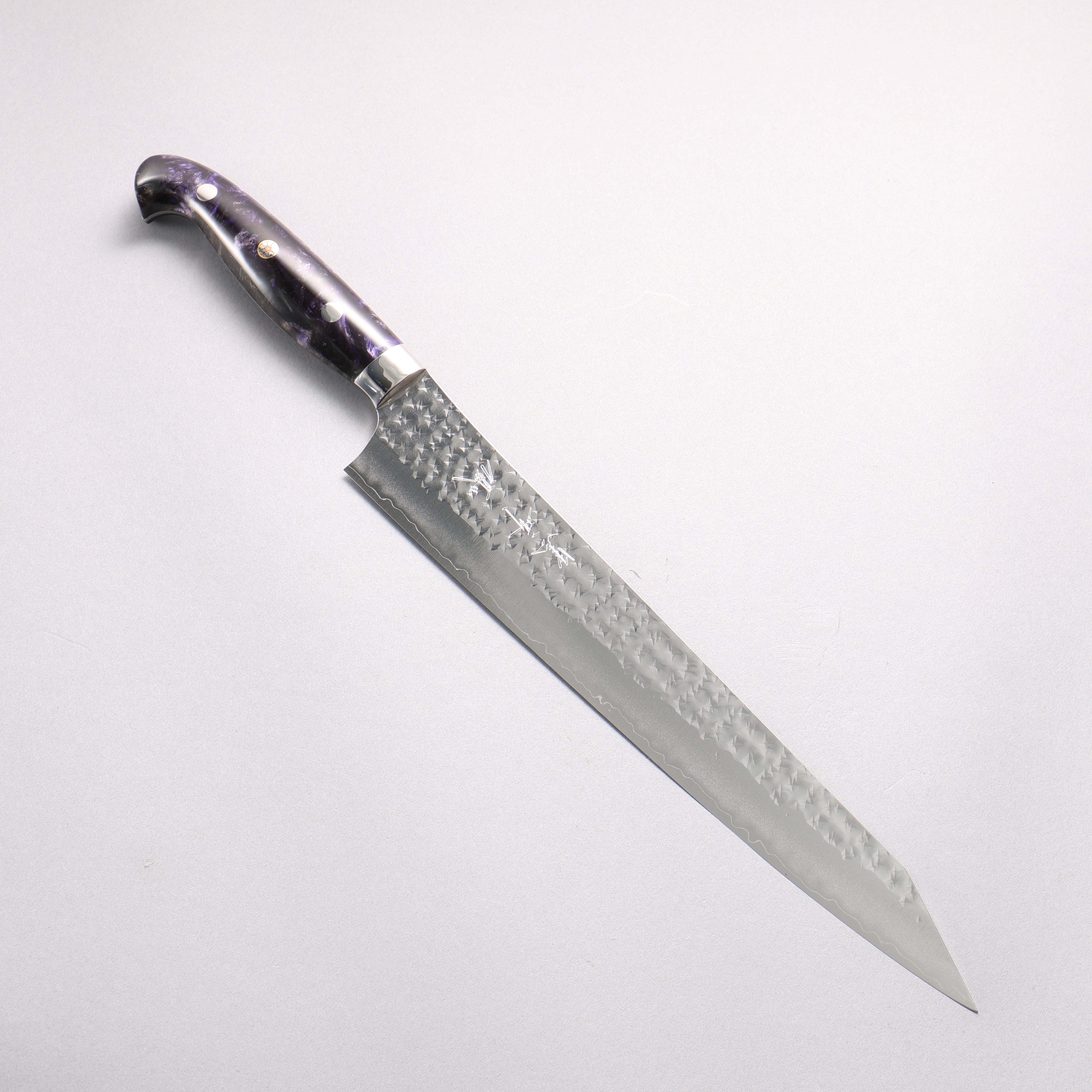 Yu Kurosaki Senko Ei SG2 Hammered Sujihiki 270mm Black Purple Acrylic Handle - Seisuke Knife