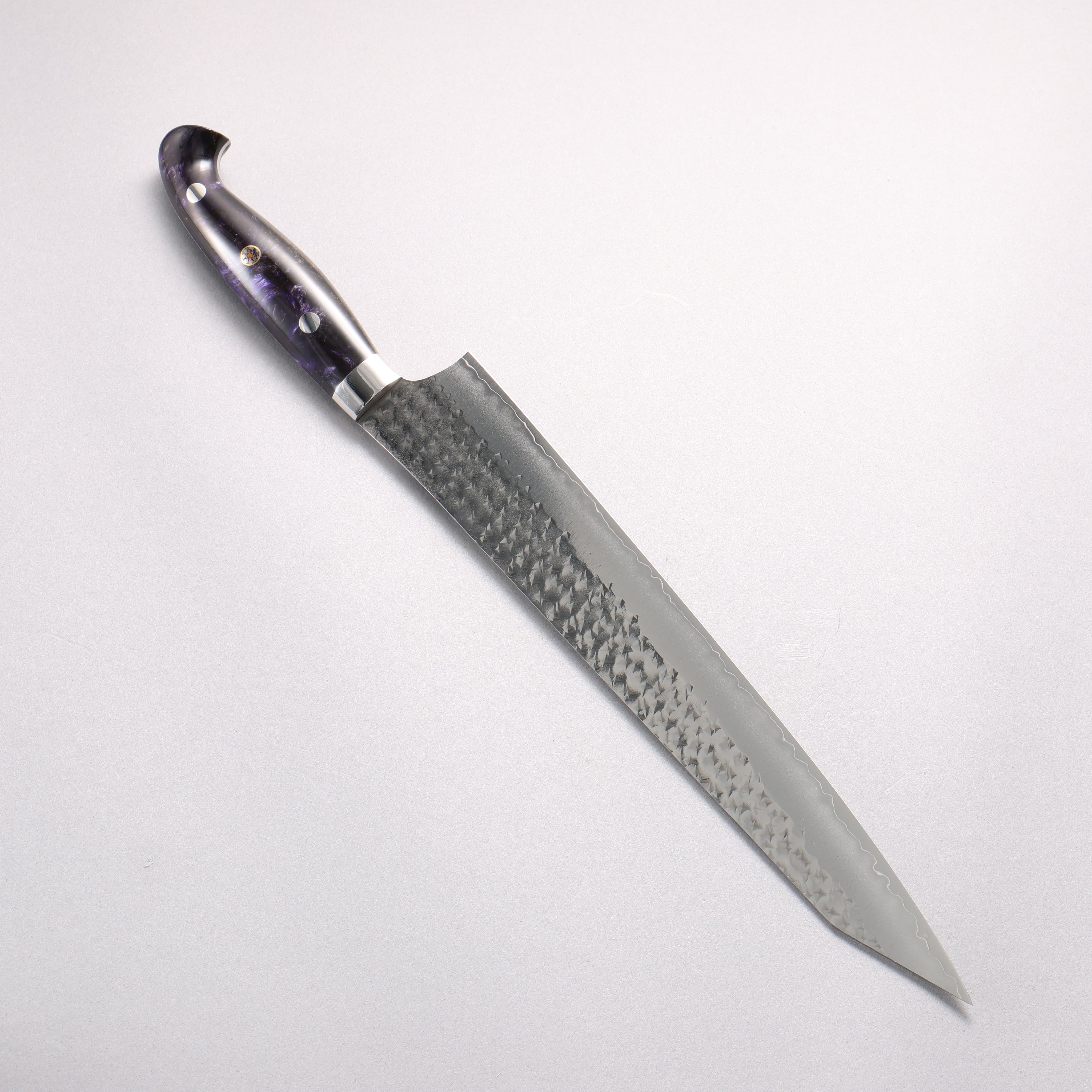 Yu Kurosaki Senko Ei SG2 Hammered Sujihiki 270mm Black Purple Acrylic Handle - Seisuke Knife