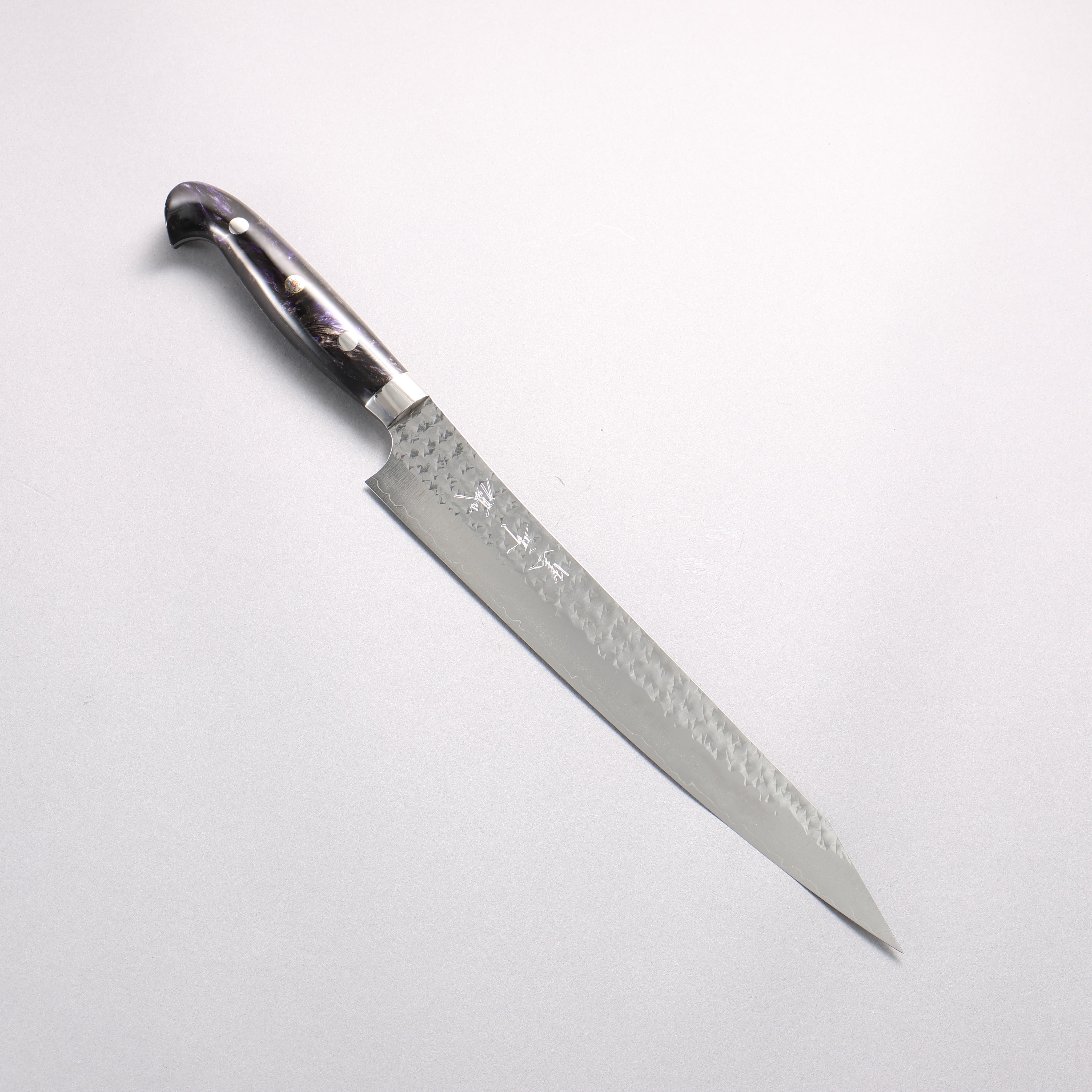 Yu Kurosaki Senko Ei SG2 Hammered Sujihiki 240mm Black Purple Acrylic Handle - Seisuke Knife