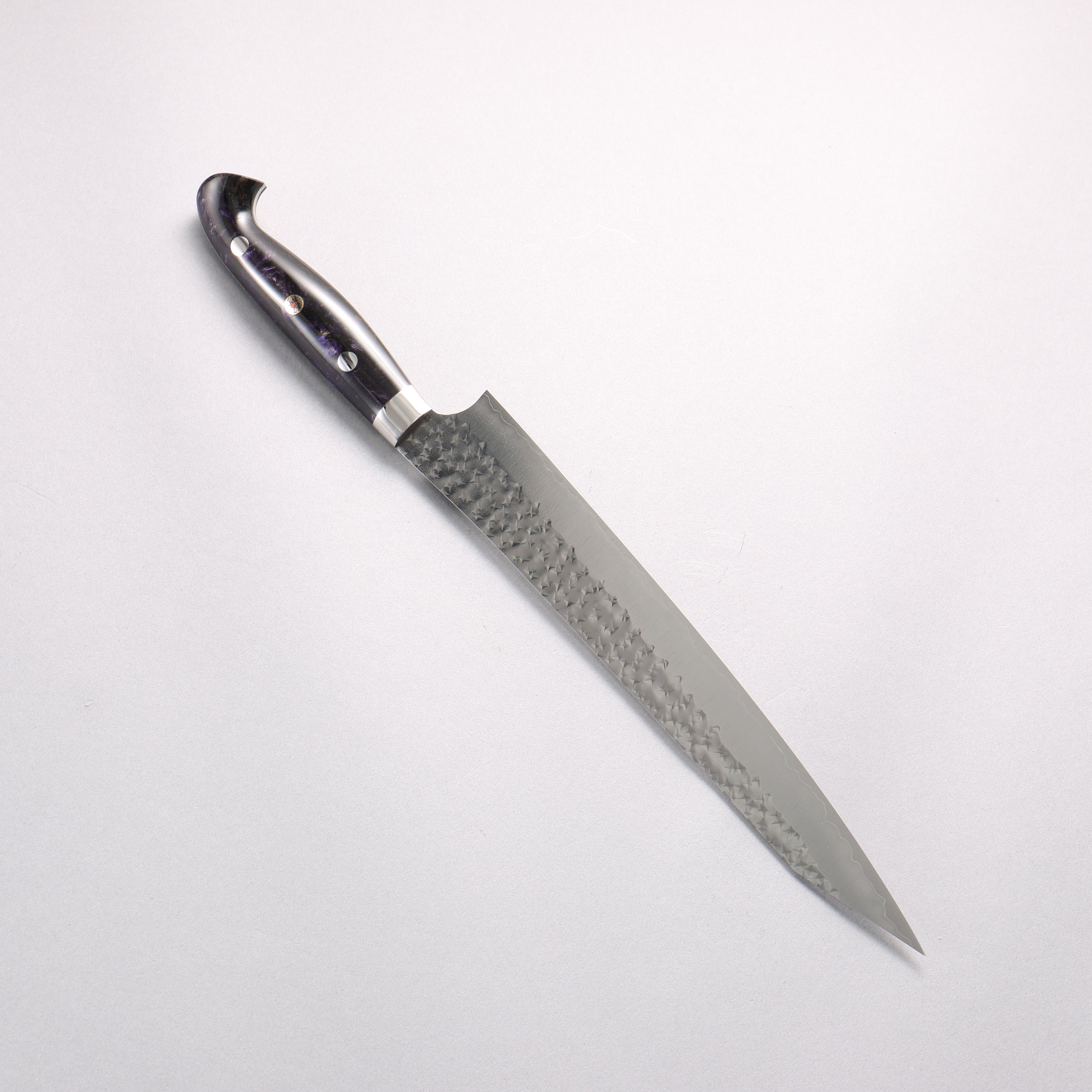 Yu Kurosaki Senko Ei SG2 Hammered Sujihiki 240mm Black Purple Acrylic Handle - Seisuke Knife