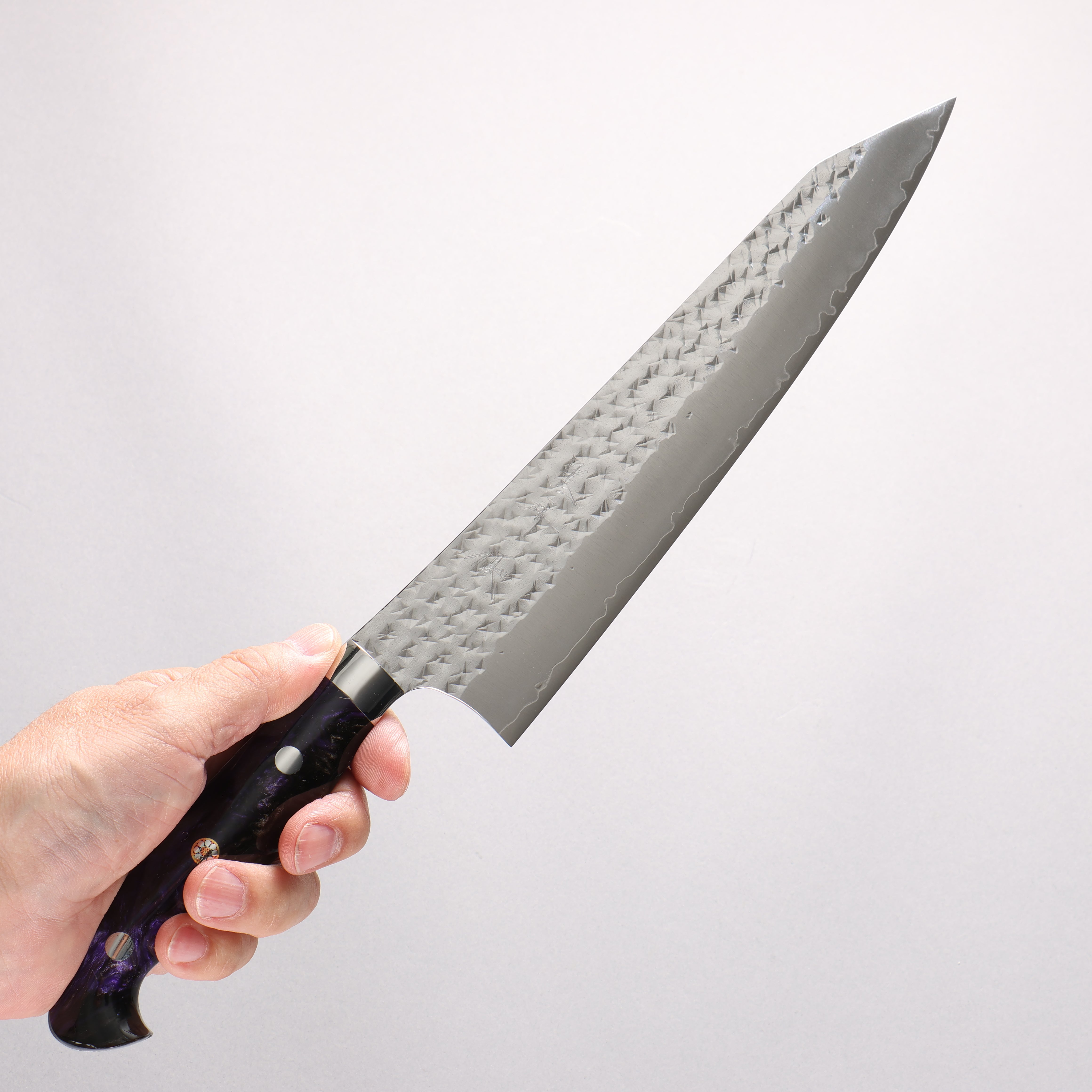 Yu Kurosaki Senko Ei SG2 Hammered Gyuto 210mm Black Purple Acrylic Handle - Seisuke Knife