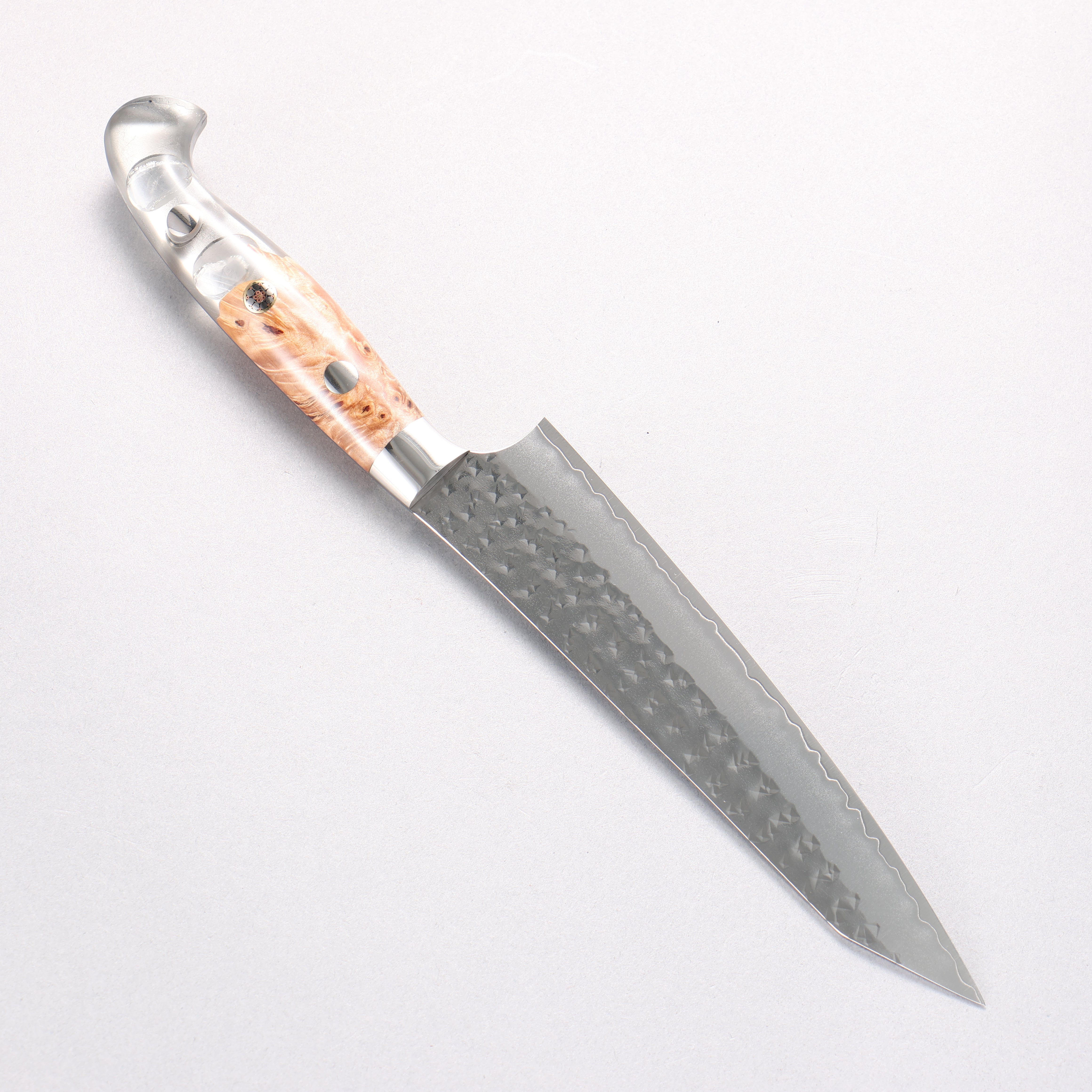 Yu Kurosaki Senko Ei SG2 Hammered Petty-Utility 150mm Clear and Wood Pattern Acrylic Handle - Seisuke Knife