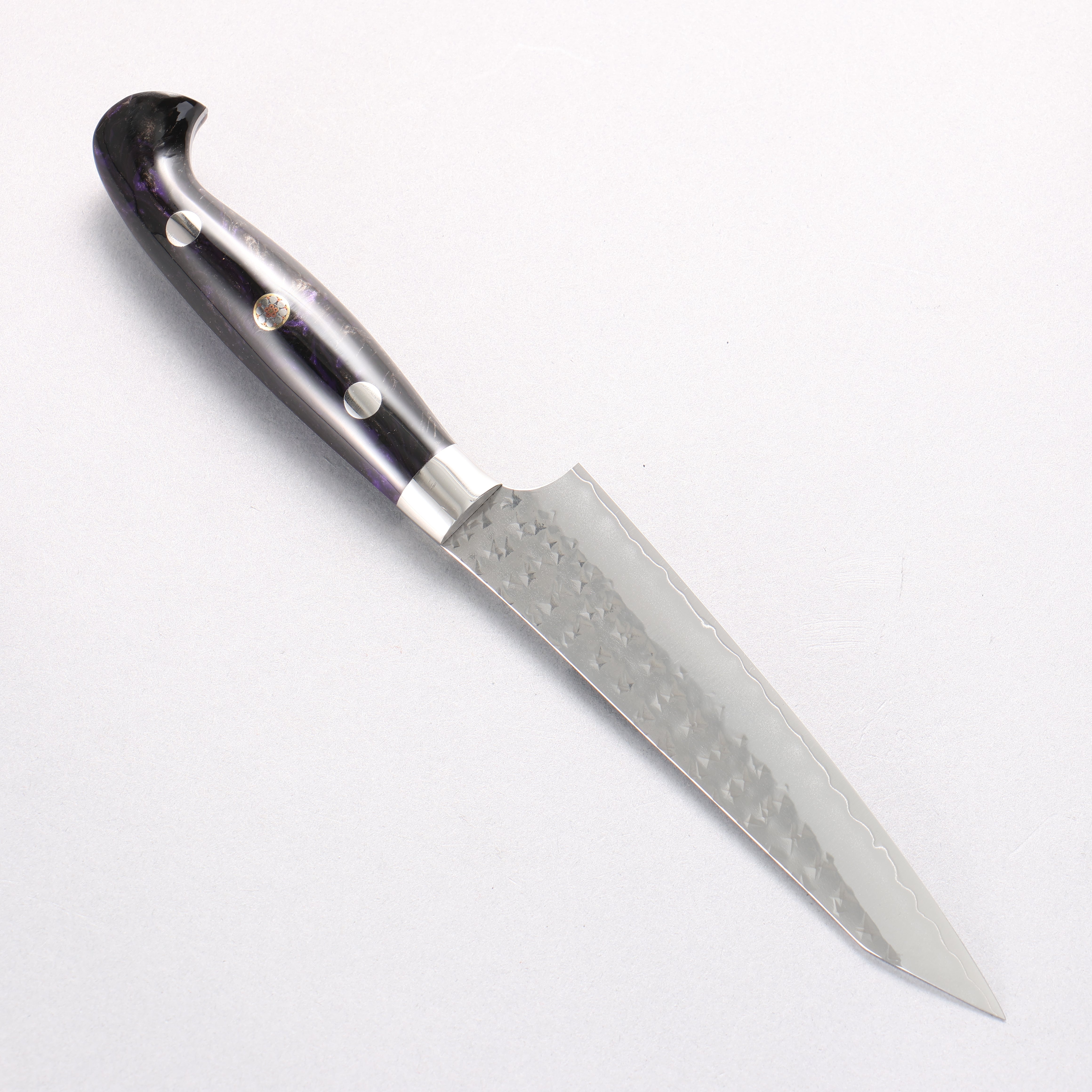 Yu Kurosaki Senko Ei SG2 Hammered Petty-Utility 130mm Black Purple Acrylic Handle - Seisuke Knife