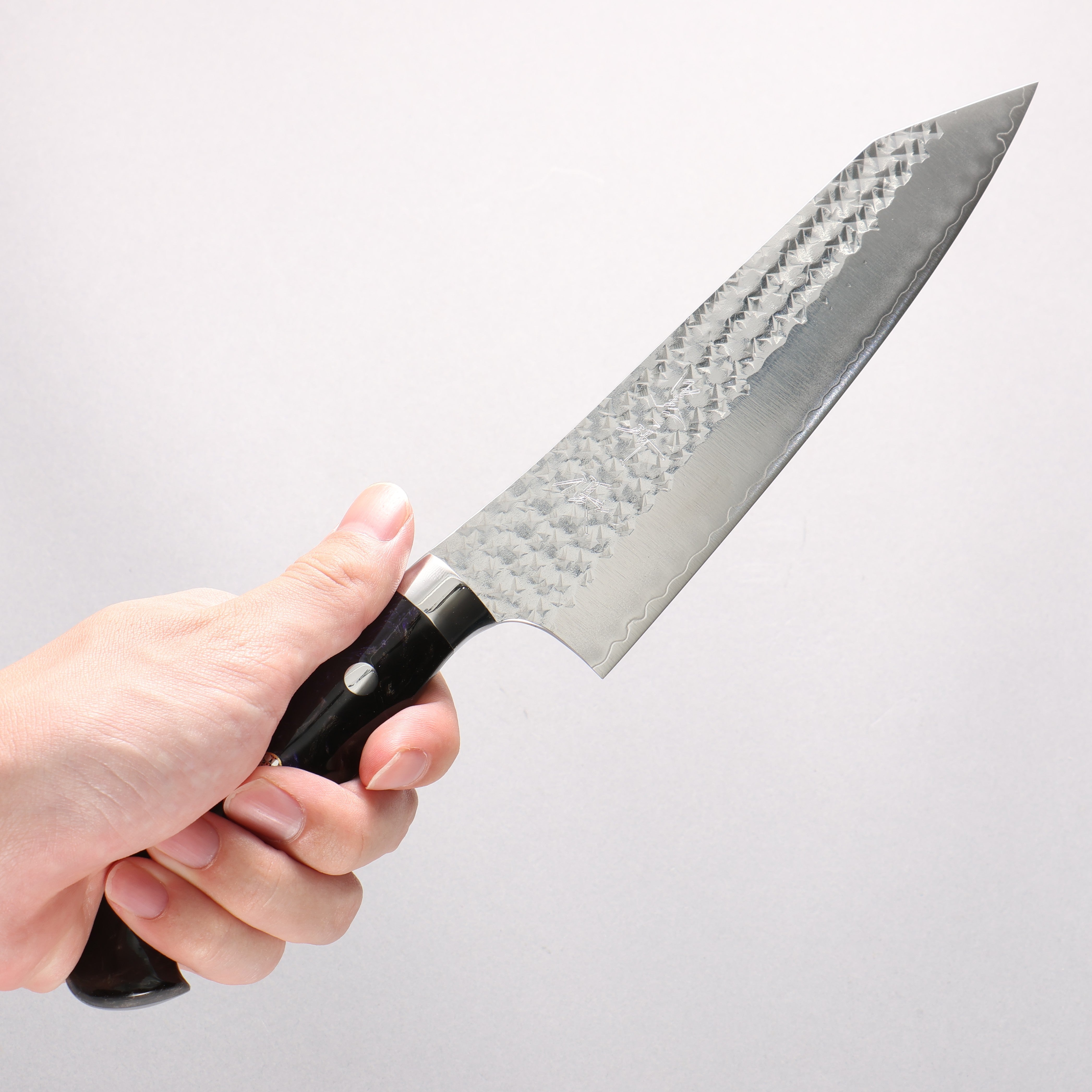 Yu Kurosaki Senko Ei SG2 Hammered Gyuto 180mm Black Purple Acrylic Handle - Seisuke Knife