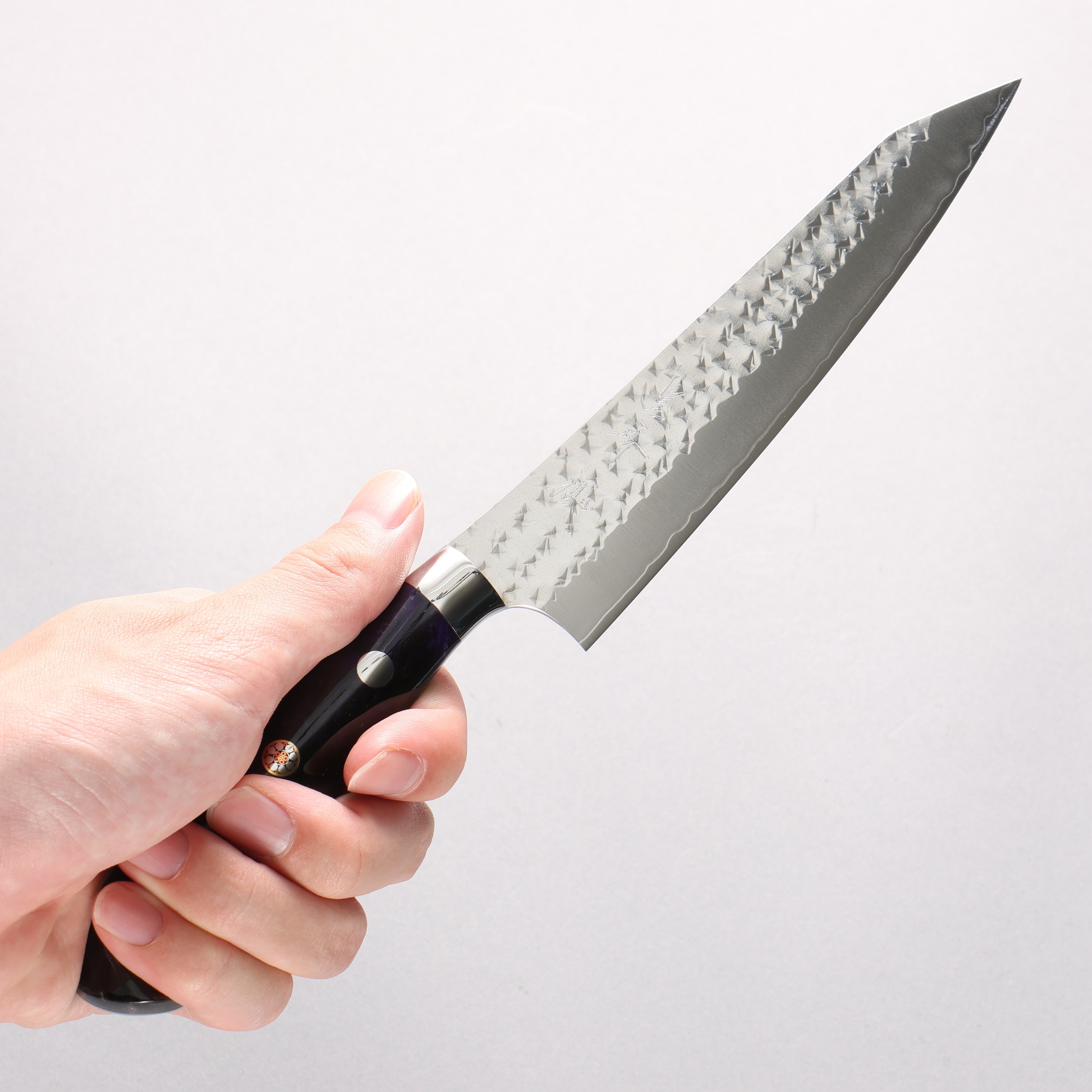 Yu Kurosaki Senko Ei SG2 Hammered Petty-Utility 150mm Black Purple Acrylic Handle - Seisuke Knife
