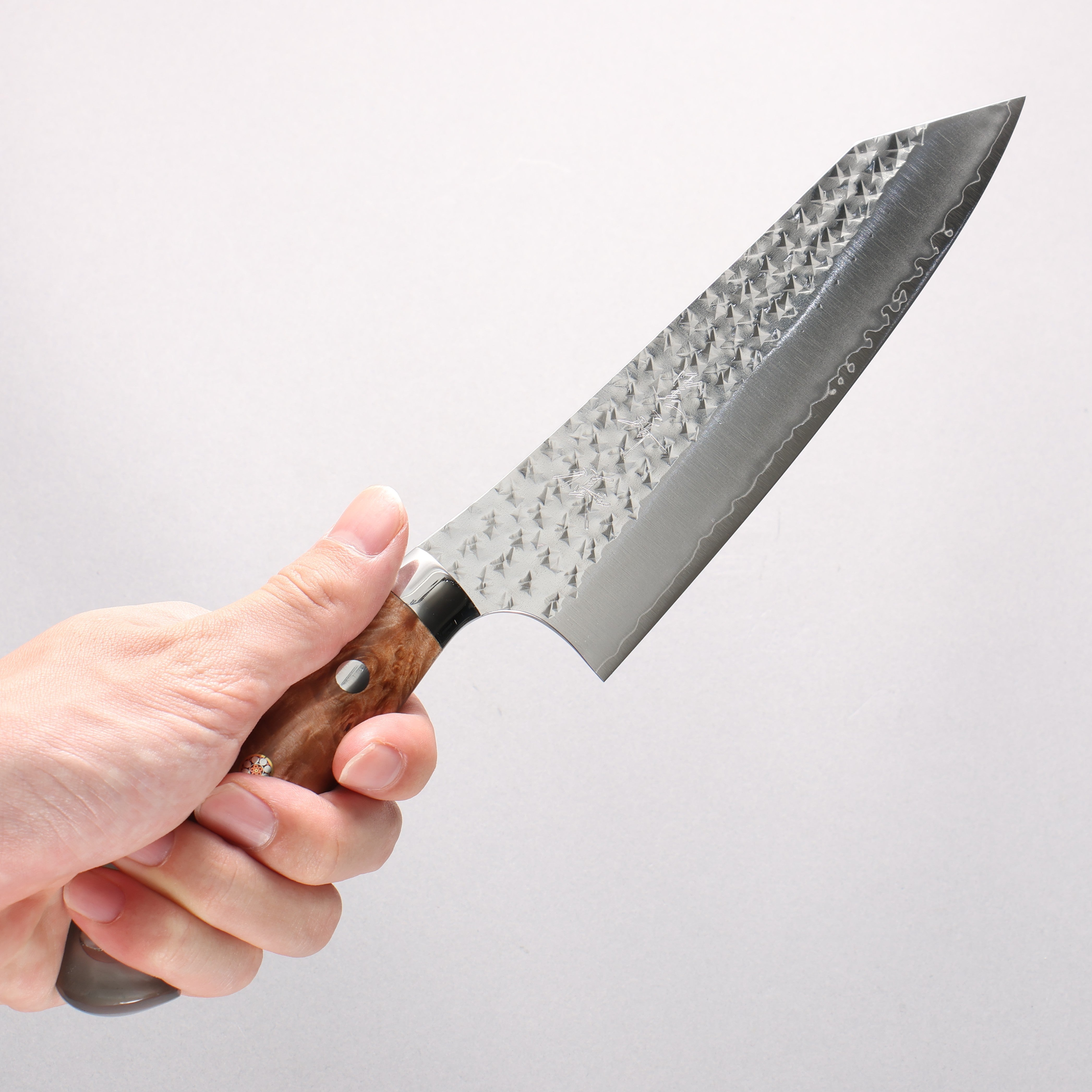Yu Kurosaki Senko Ei SG2 Hammered Gyuto 170mm Clear and Wood Pattern Acrylic Handle - Seisuke Knife