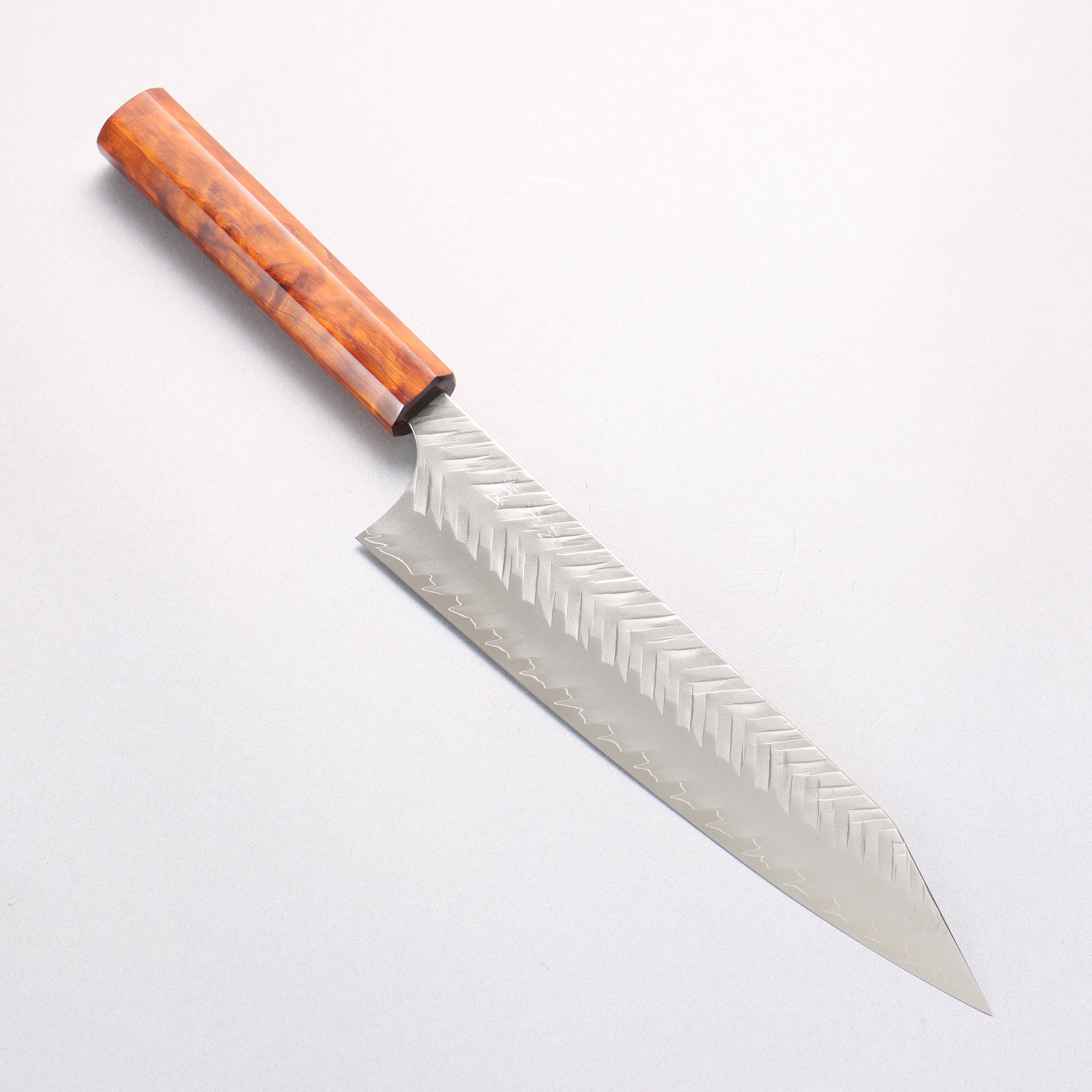 Yoshimi Kato SG2 Hammered (V) Kiritsuke Gyuto 210mm Cedar Burl (Lacquered) Handle - Seisuke Knife
