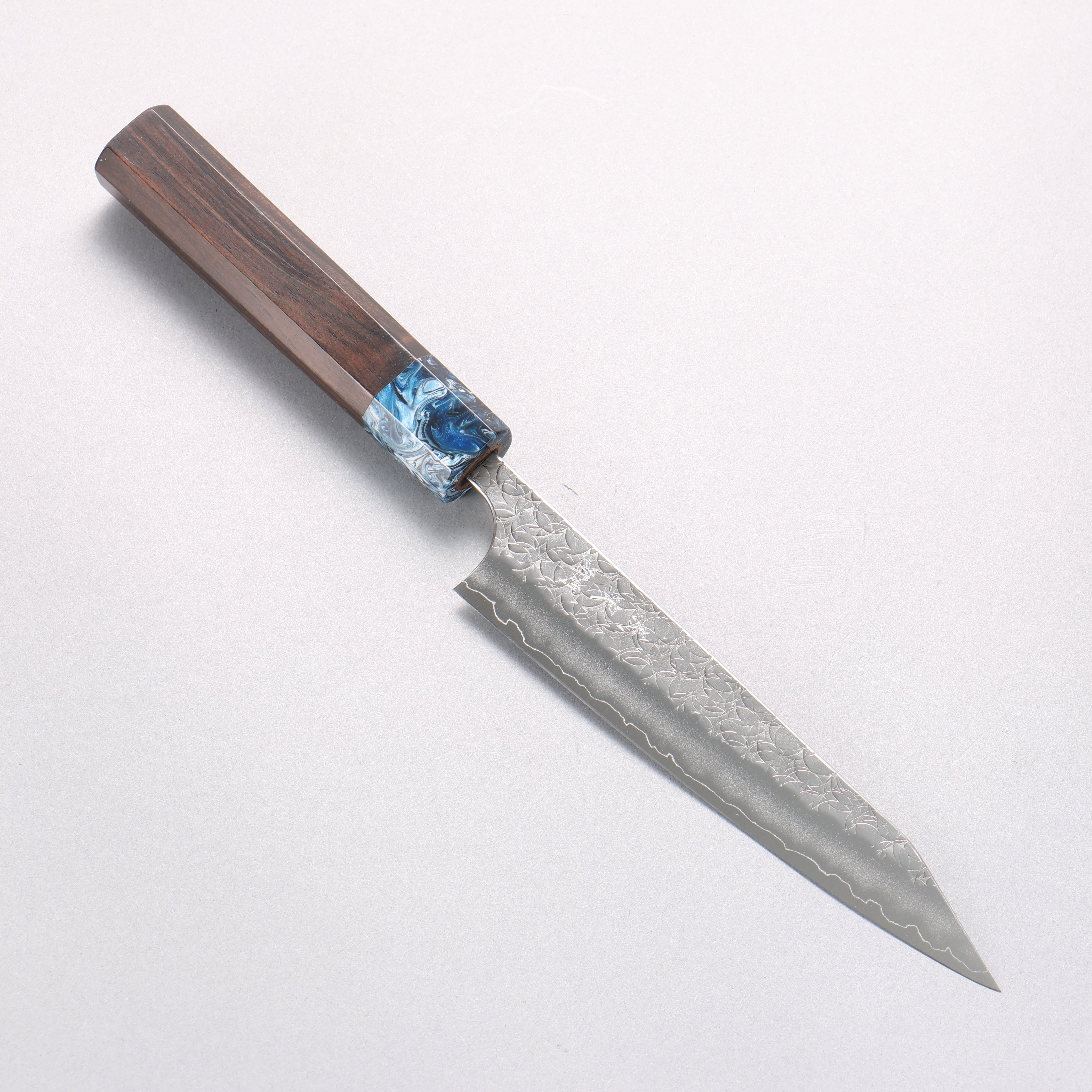 Yoshimi Kato Minamo SG2 Hammered Kiritsuke Petty-Utility 150mm Ebony (ferrule: Blue Marble Resin) Handle - Seisuke Knife
