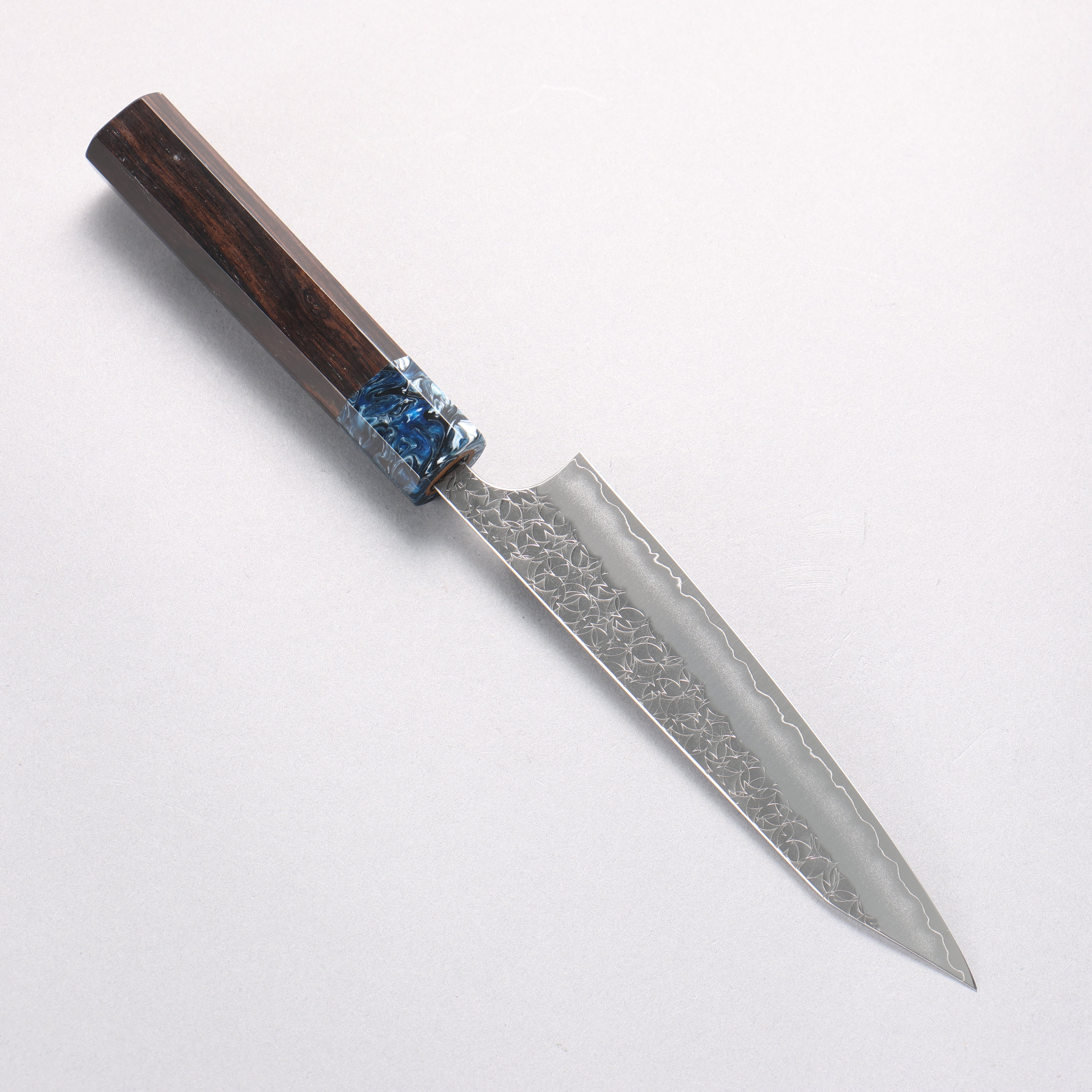 Yoshimi Kato Minamo SG2 Hammered Kiritsuke Petty-Utility 150mm Ebony (ferrule: Blue Marble Resin) Handle - Seisuke Knife