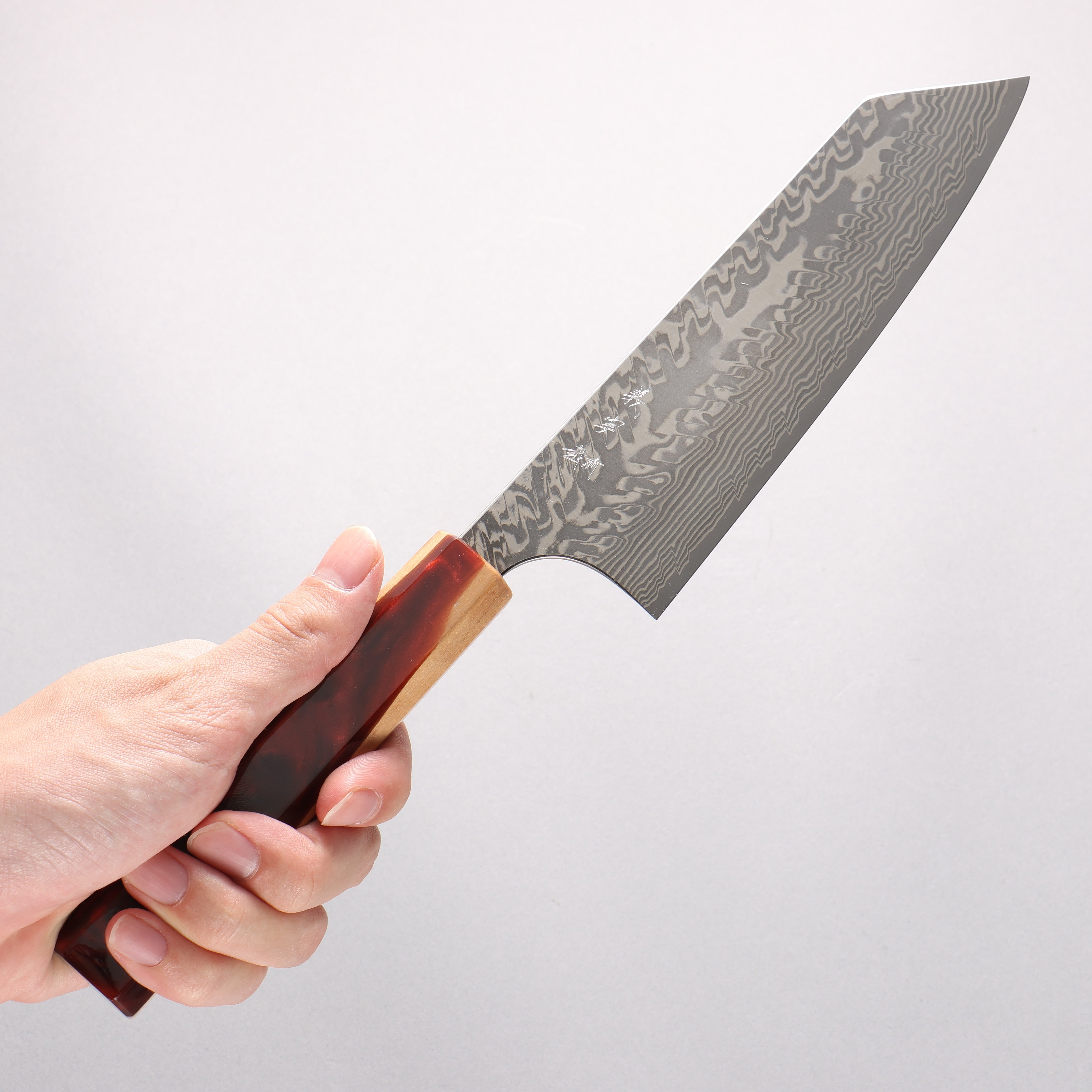 Yoshimi Kato SG2 Black Damascus Bunka 170mm Olive Tree and Red Resin Handle - Seisuke Knife
