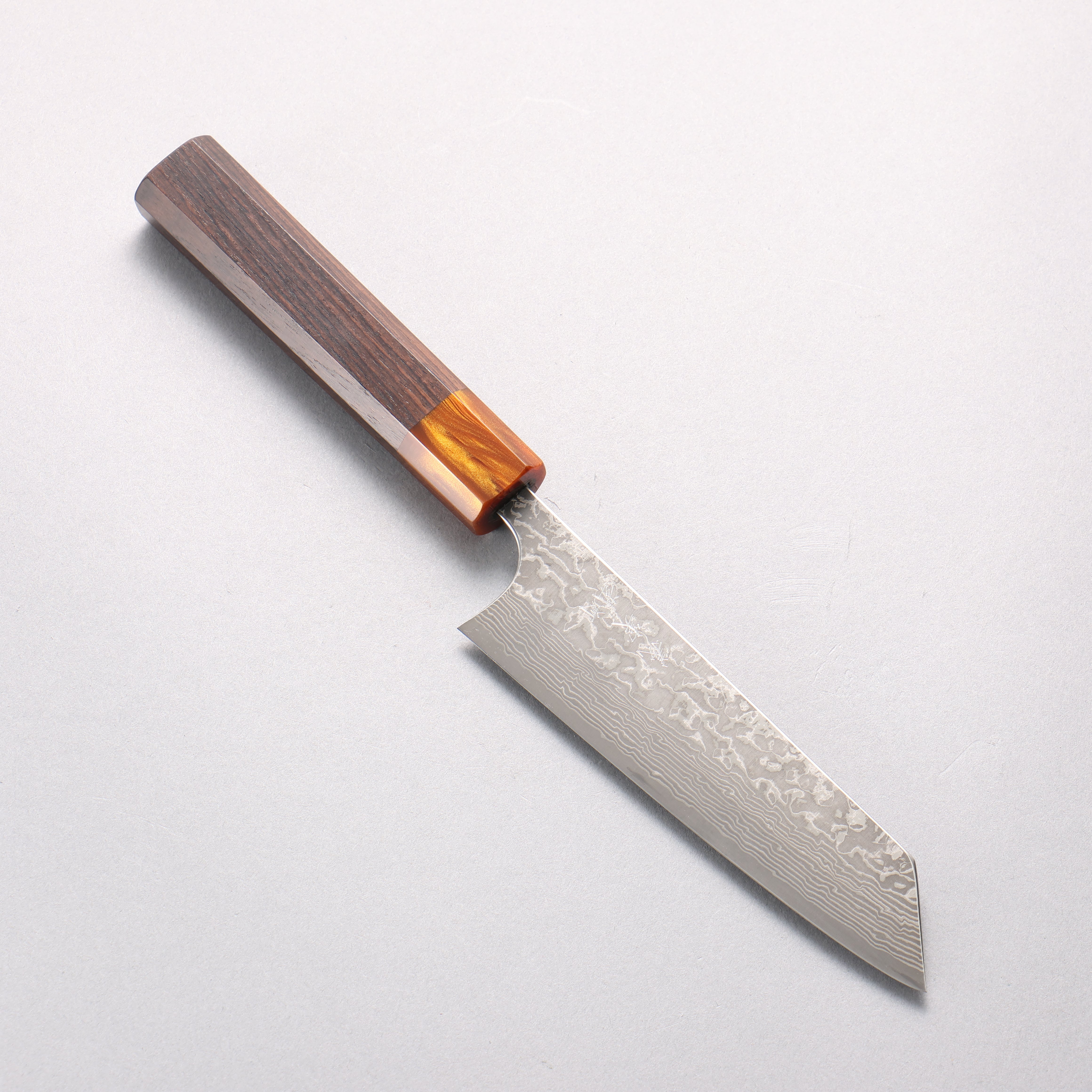 Yoshimi Kato SG2 Black Damascus Small Bunka 130mm Ebony (ferrule: Orange Resin) Handle - Seisuke Knife