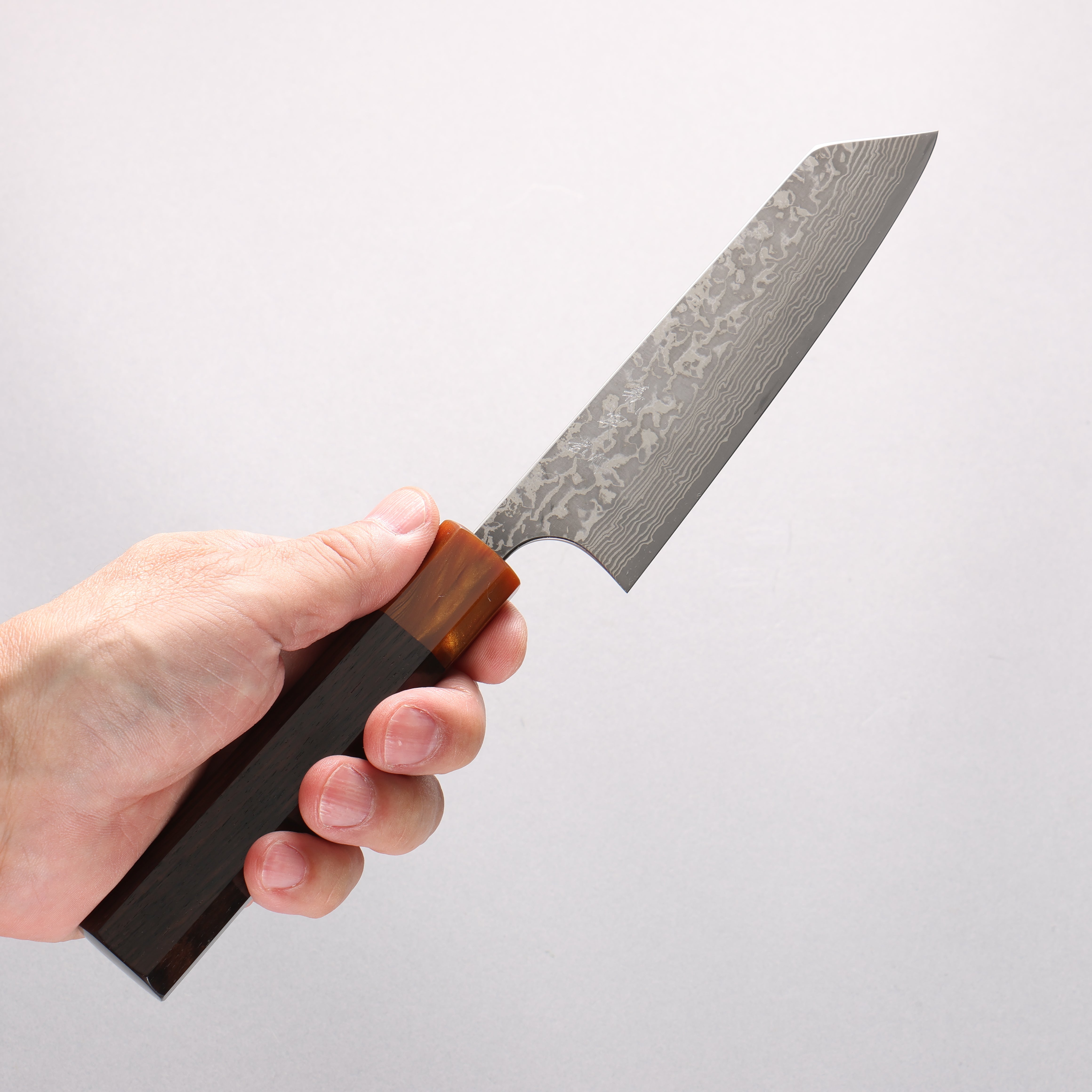 Yoshimi Kato SG2 Black Damascus Small Bunka 130mm Ebony (ferrule: Orange Resin) Handle - Seisuke Knife