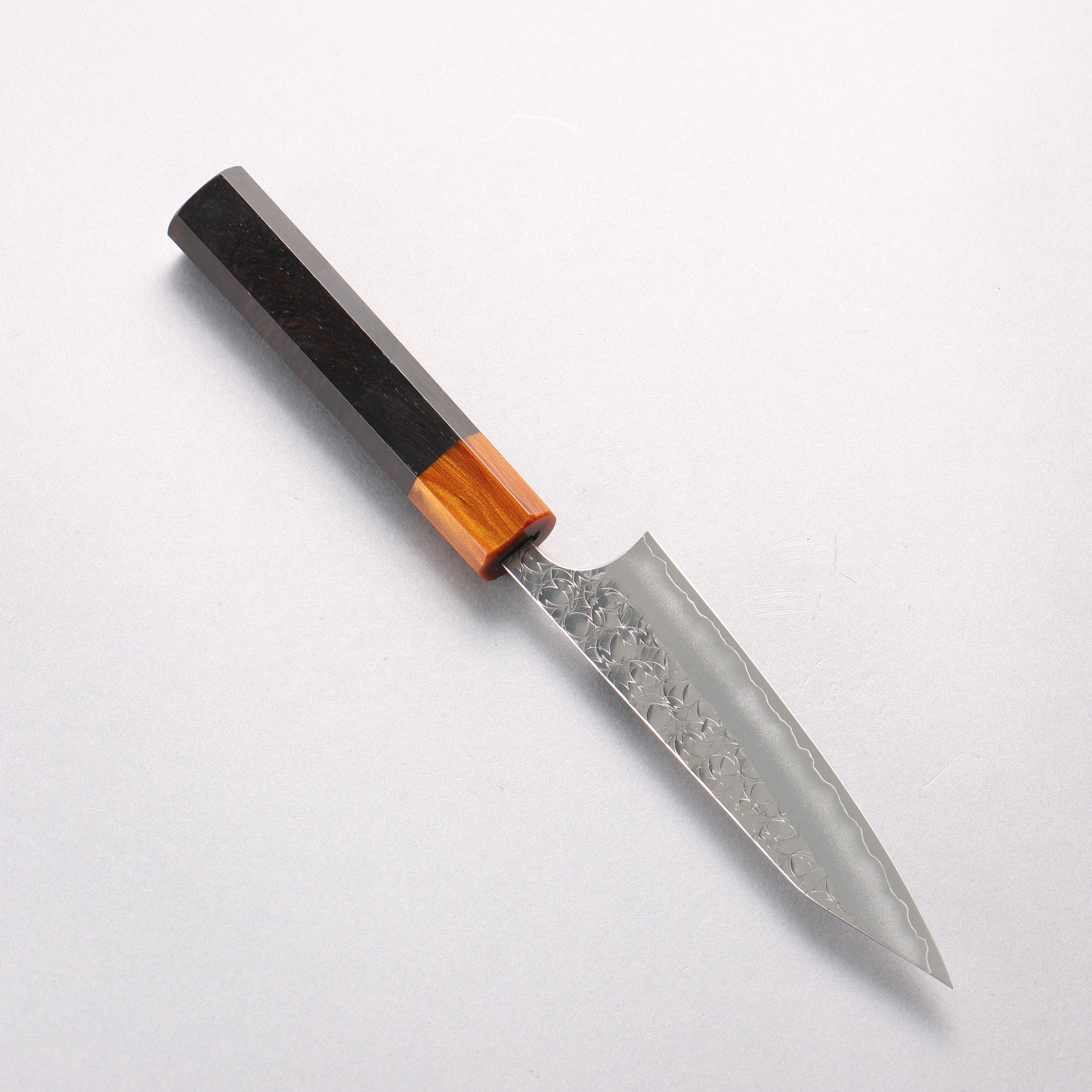 Yoshimi Kato Minamo SG2 Hammered Kiritsuke Petty-Utility 120mm Ebony (ferrule: Orange Resin) Handle - Seisuke Knife