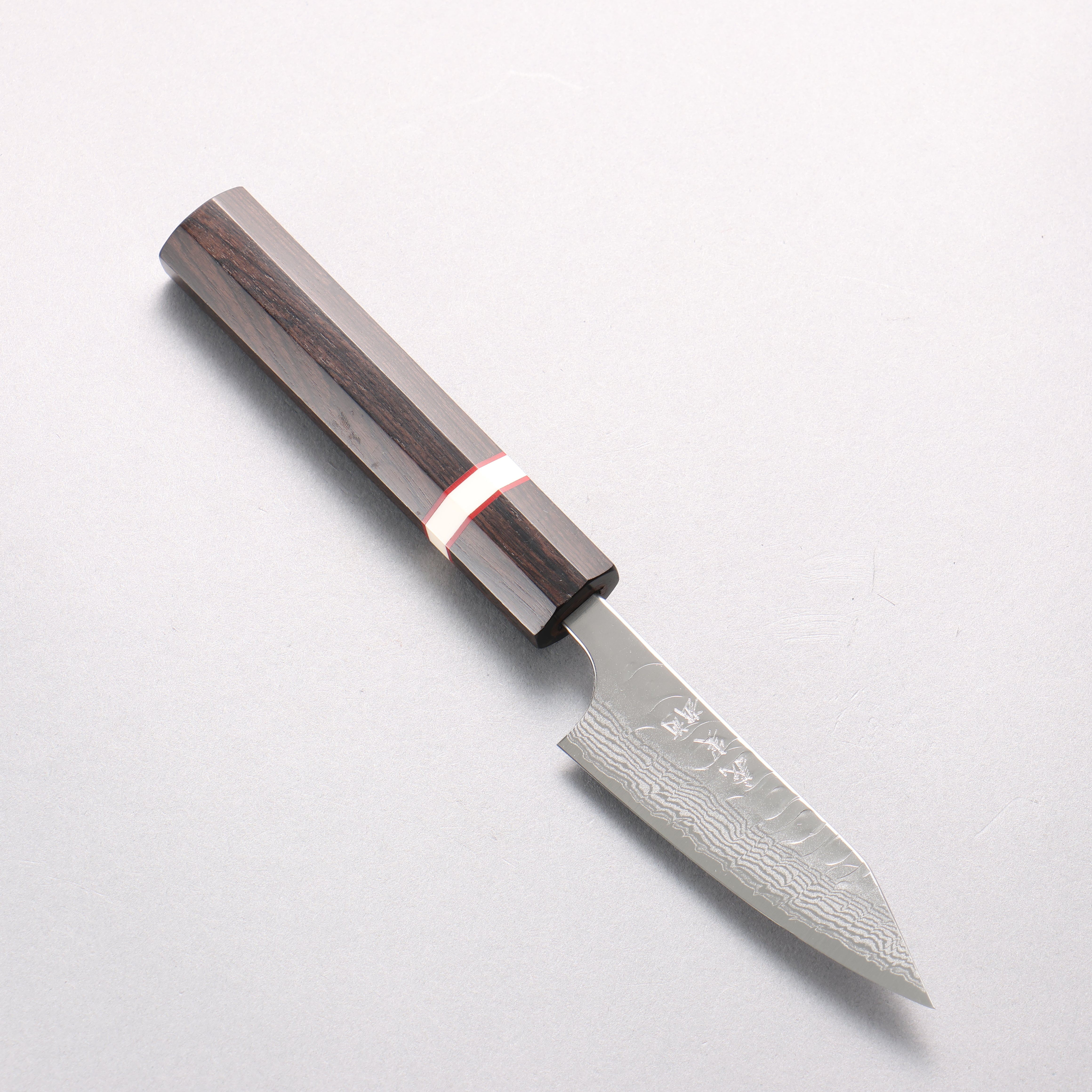 Yoshimi Kato Nami VG-XEOS Hammered Damascus Kiritsuke Paring 90mm Ebony Wood & White Ring Handle - Seisuke Knife