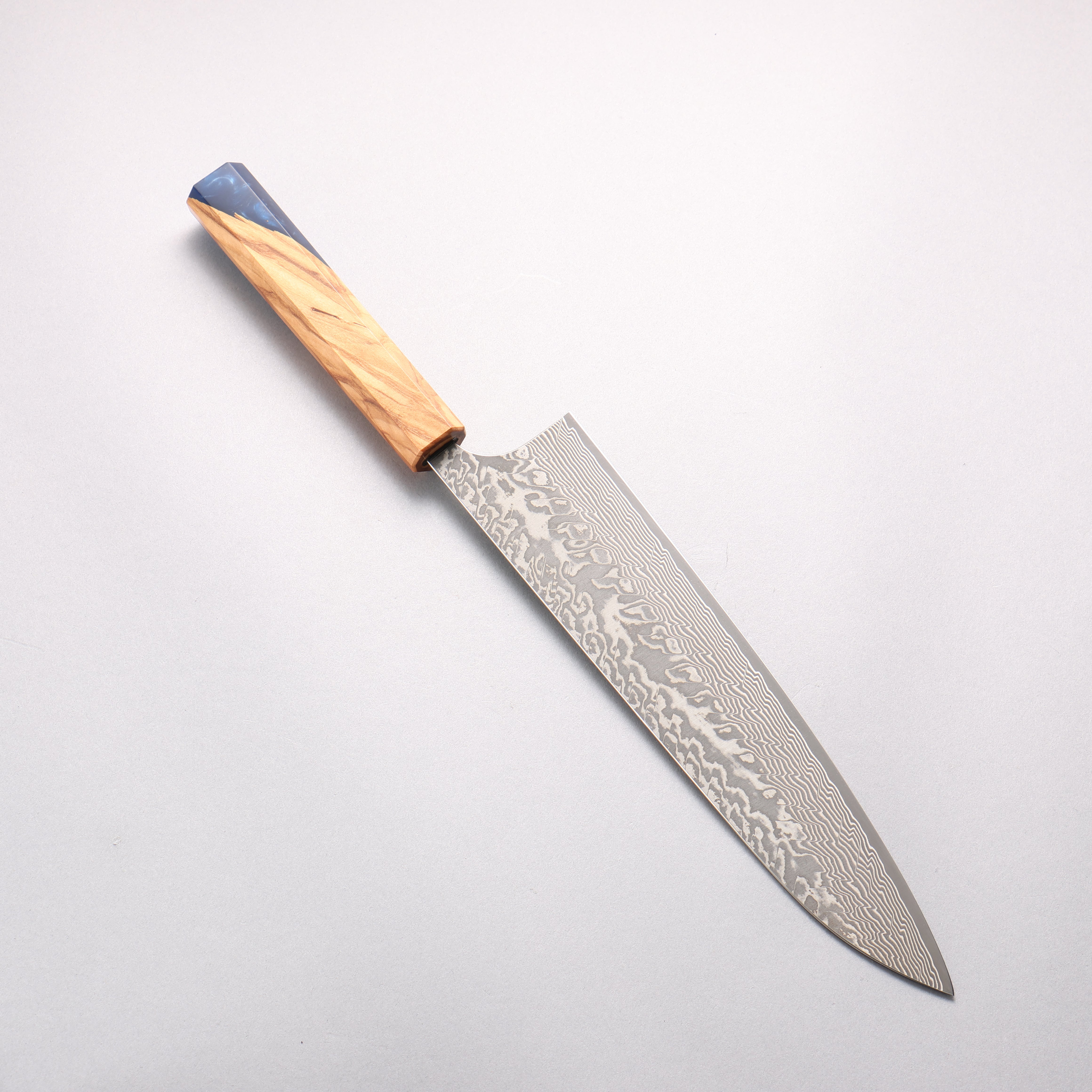Yoshimi Kato SG2 Black Damascus Gyuto 240mm Olive Tree and Blue Resin Handle - Seisuke Knife