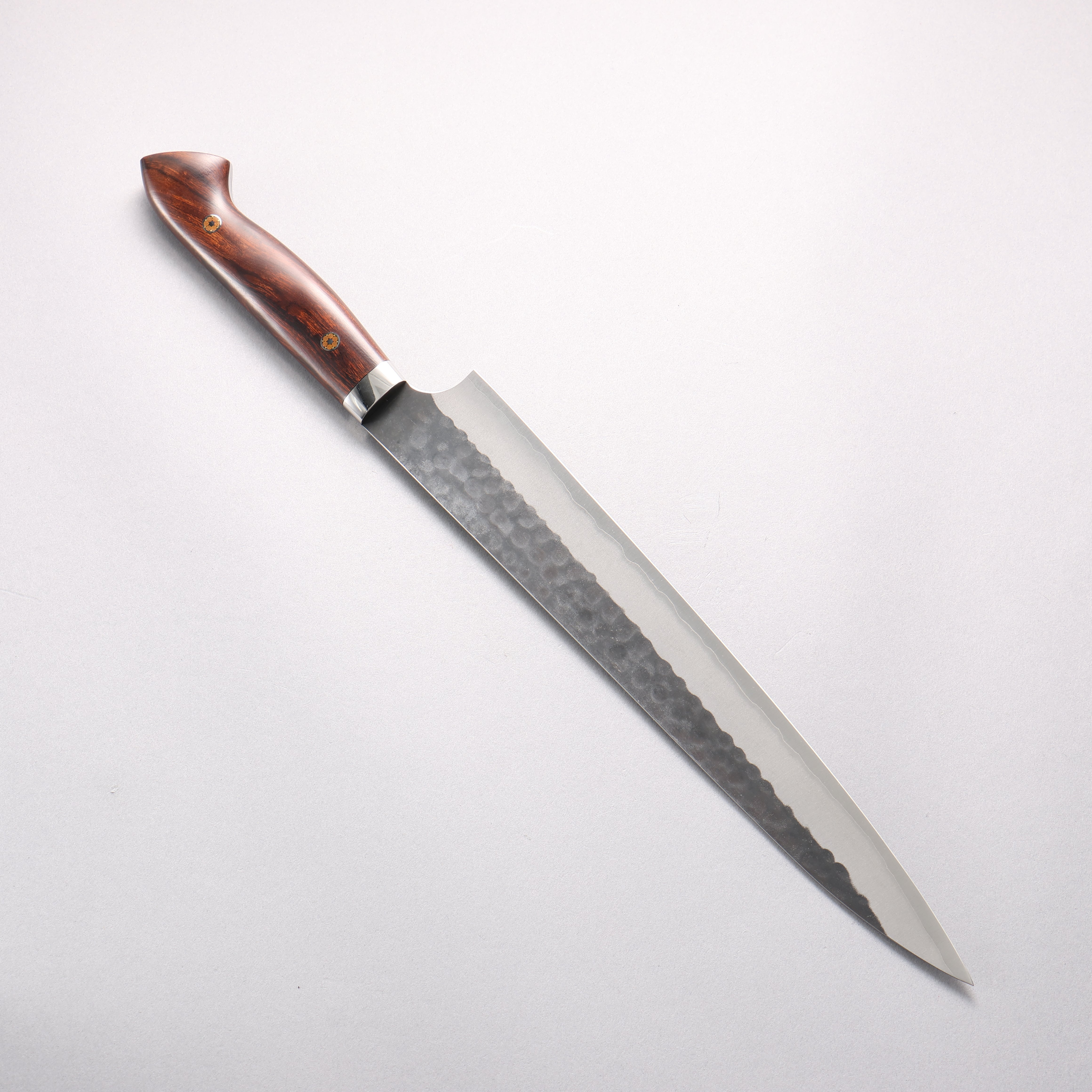 Yoshimi Kato Blue Super Hammered Black Finished Sujihiki 270mm Ironwood Handle - Seisuke Knife