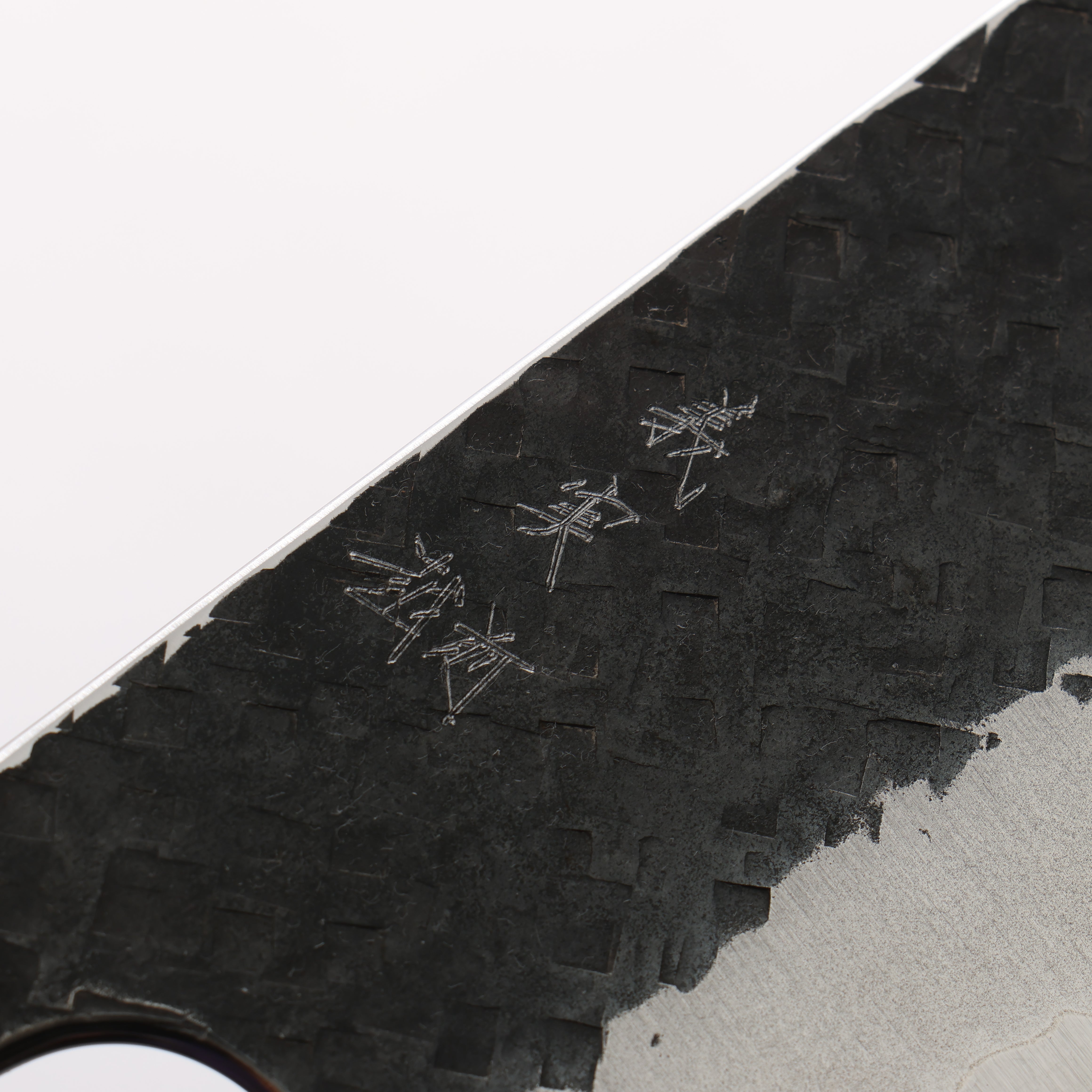 Yoshimi Kato Blue Super Kurouchi Square Hammered Nakiri 65mm Ebony Wood & Blue Marble Resin Handle - Seisuke Knife