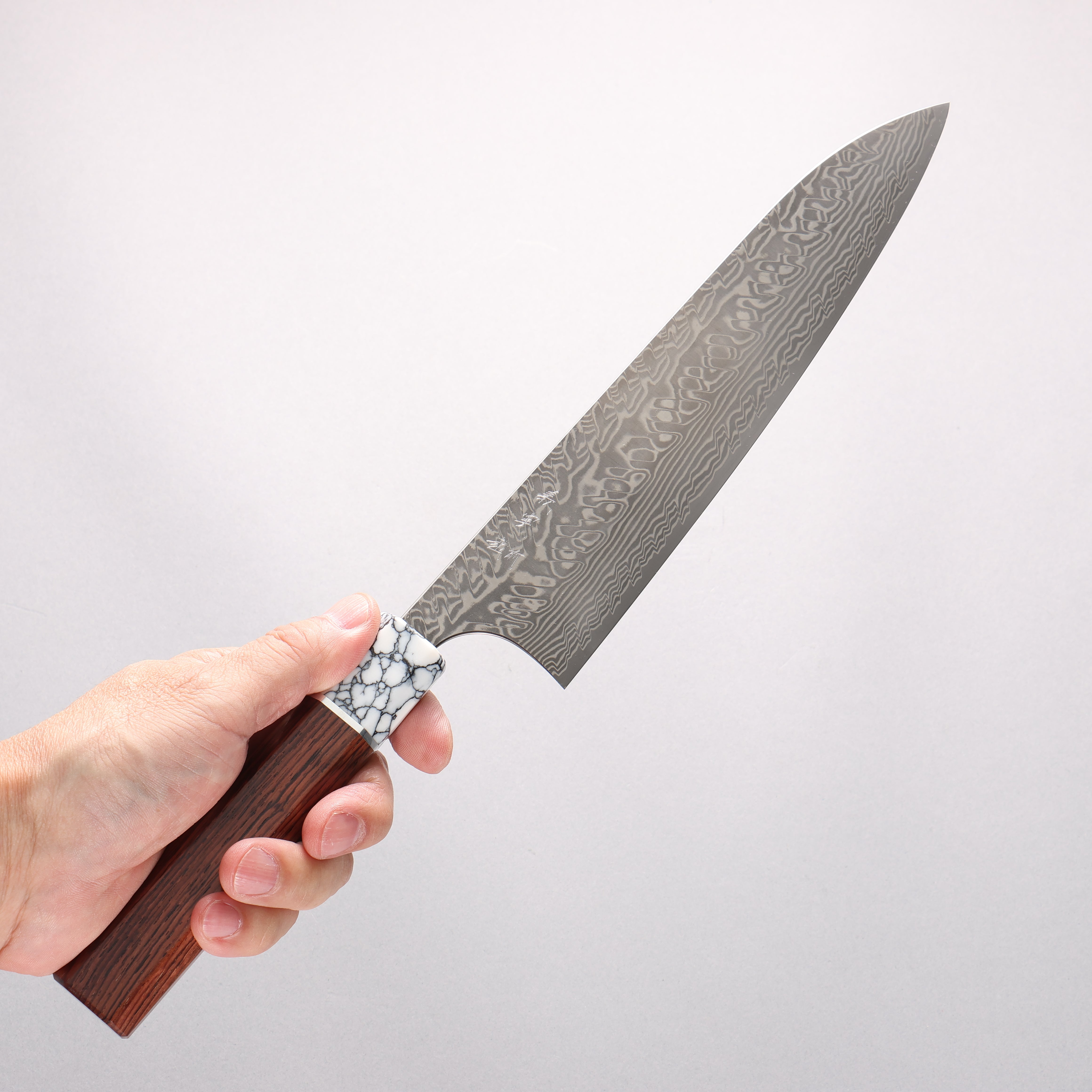 Yoshimi Kato SG2 Black Damascus Gyuto 210mm Rosewood (Ferrule: White Turquoise) Handle - Seisuke Knife