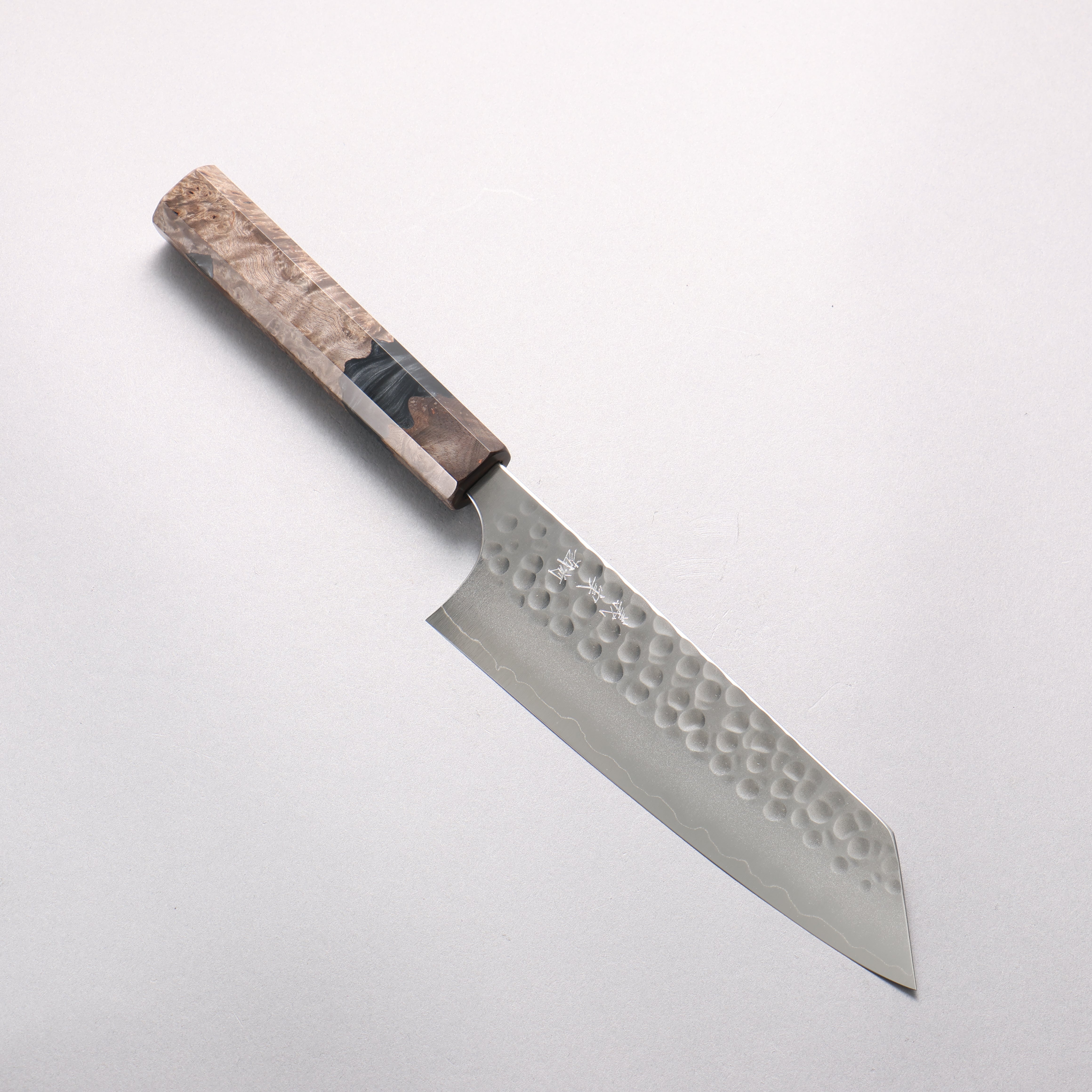 Yoshimi Kato Silver Steel No.3 Hammered(Maru) Migaki Finished Bunka 170mm Stabilized Birch with Black Resin Handle - Seisuke Knife