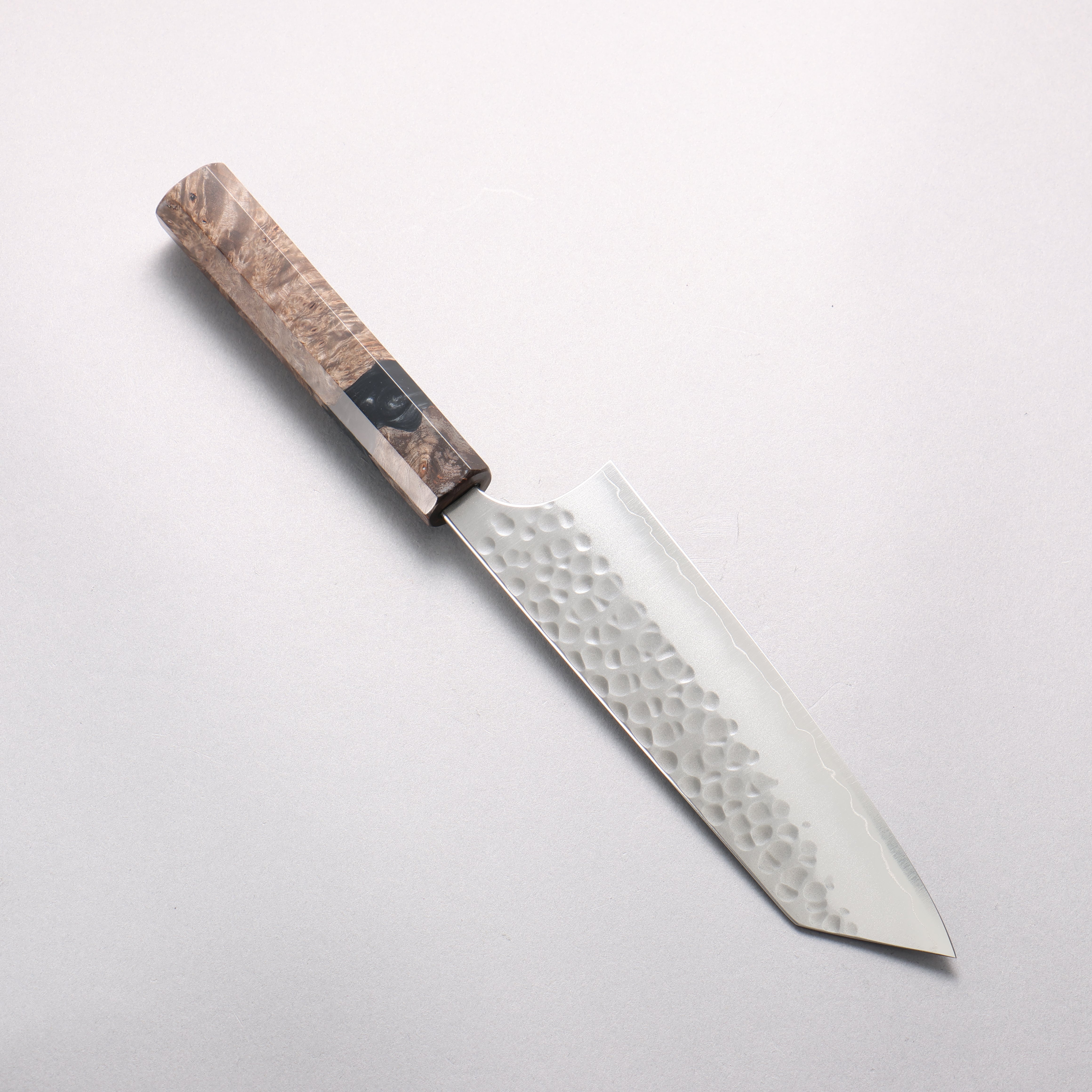 Yoshimi Kato Silver Steel No.3 Hammered(Maru) Migaki Finished Bunka 170mm Stabilized Birch with Black Resin Handle - Seisuke Knife