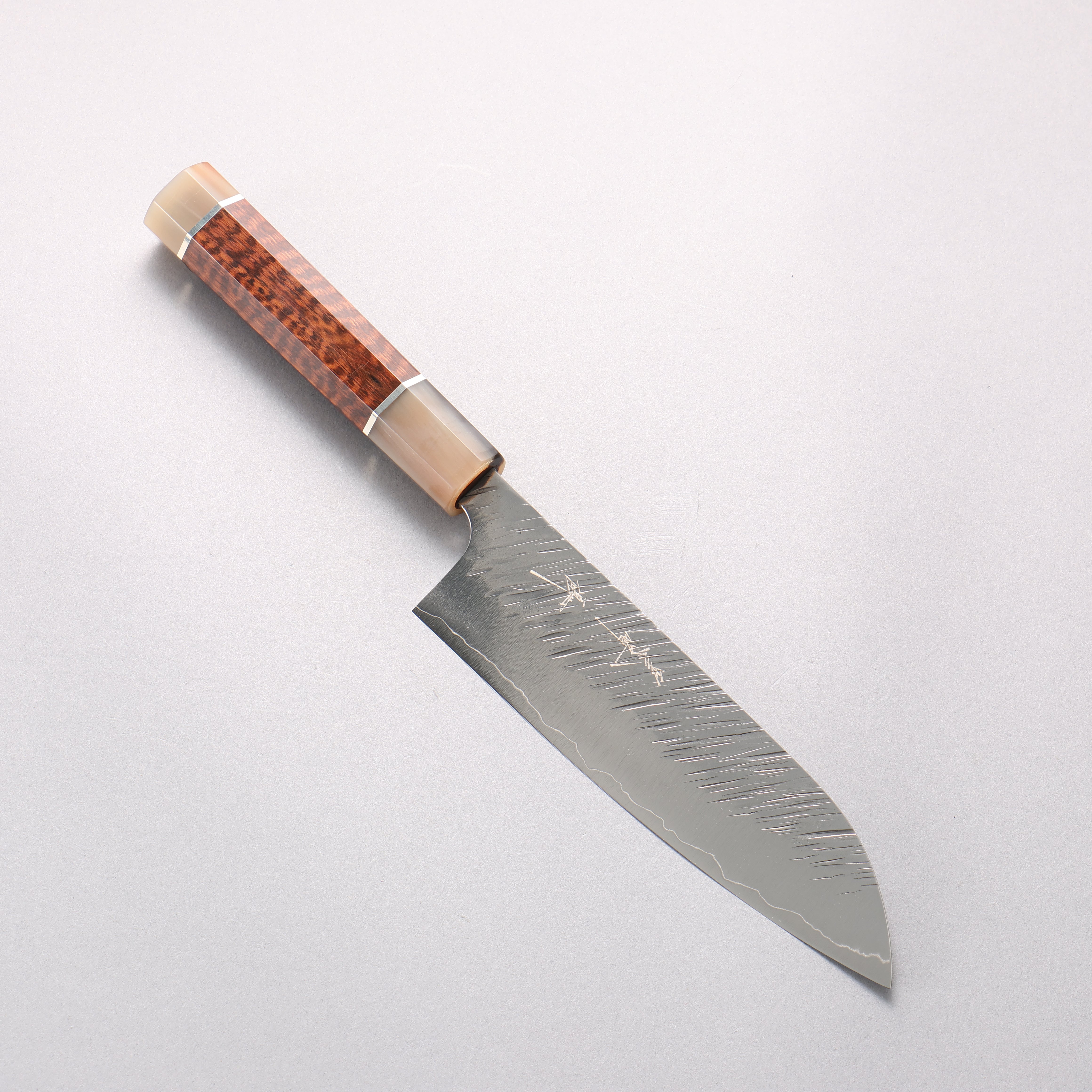 Yu Kurosaki Fujin SG2 Hammered Santoku 170mm Snakewood & Double Marbled Horn Handle - Seisuke Knife