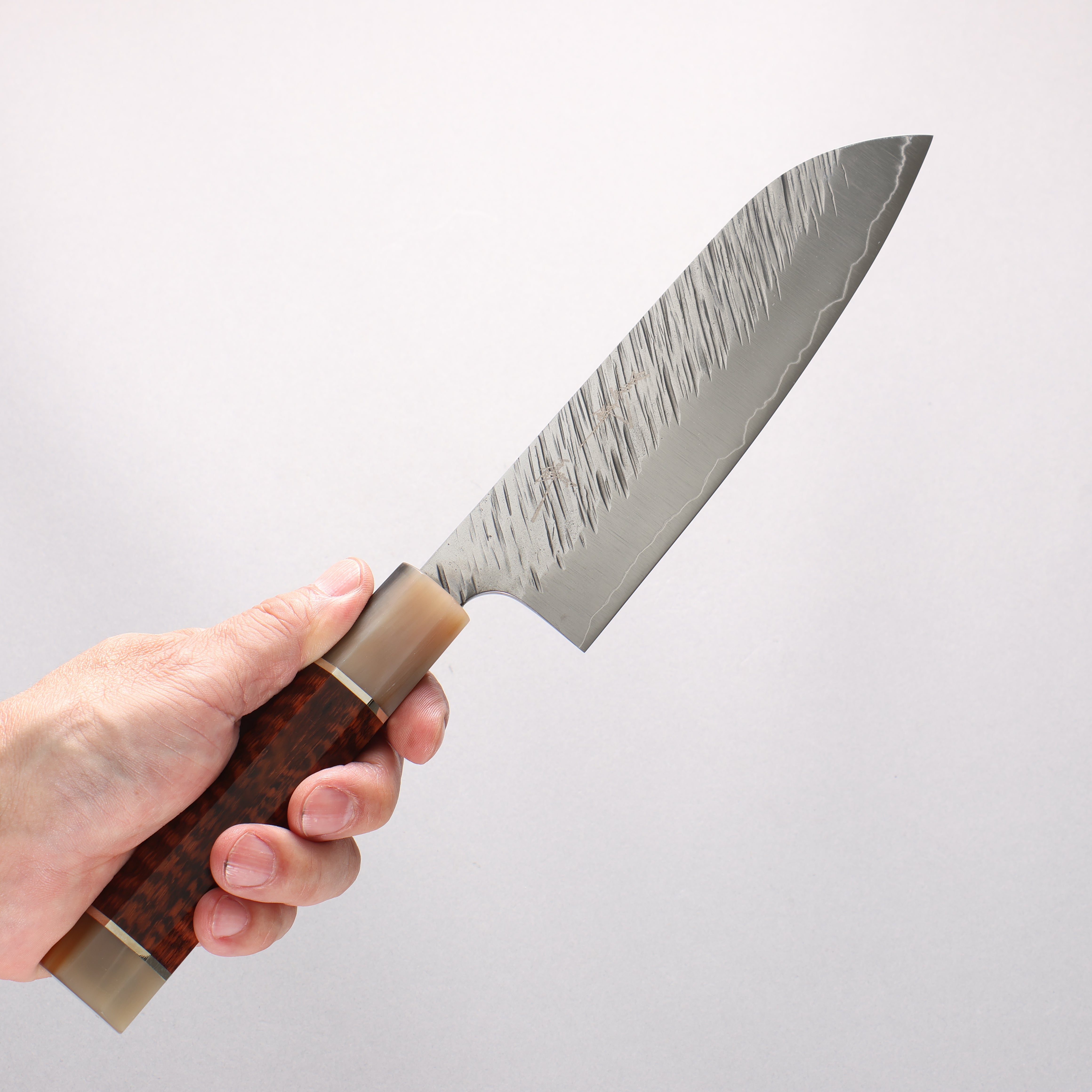 Yu Kurosaki Fujin SG2 Hammered Santoku 170mm Snakewood & Double Marbled Horn Handle - Seisuke Knife