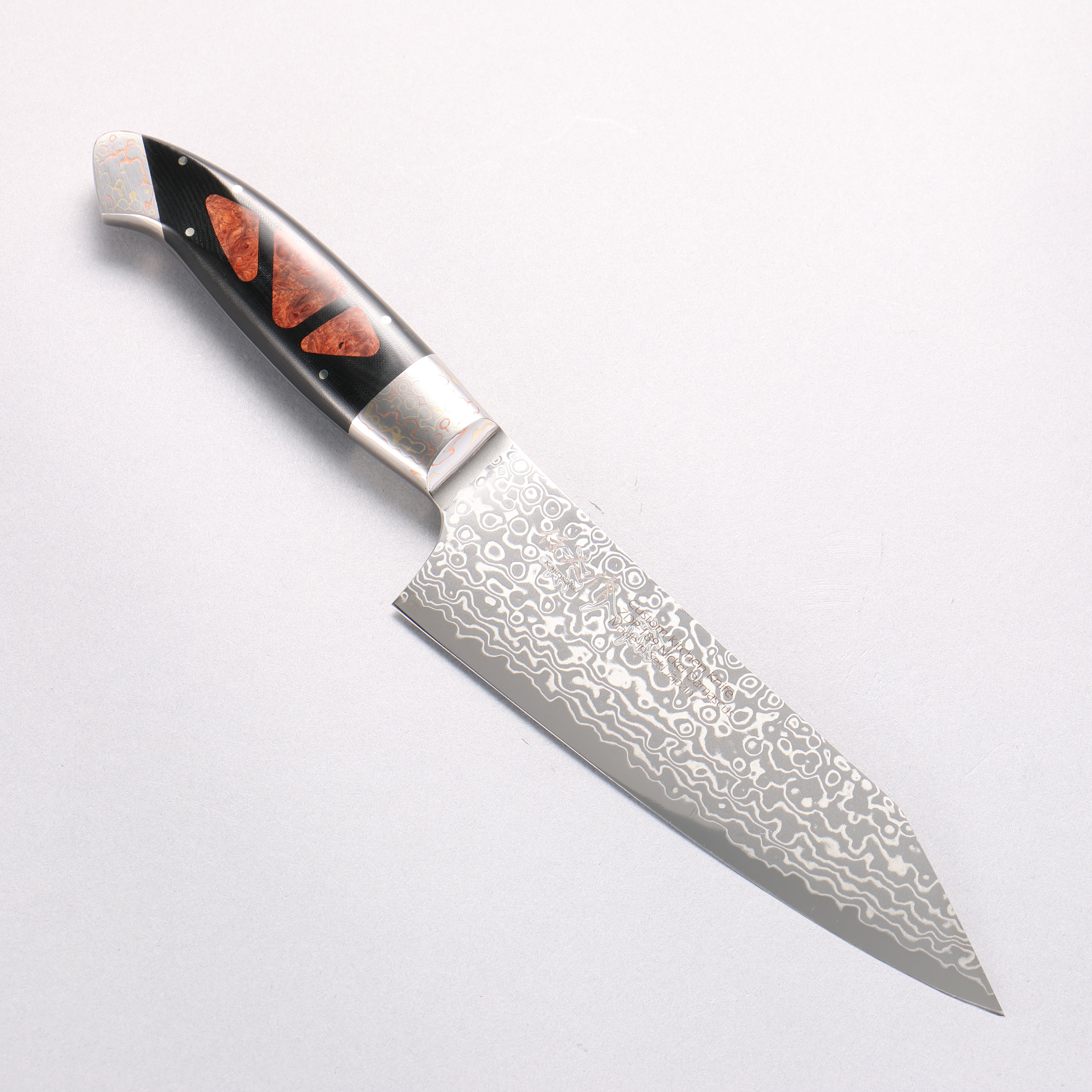 Kajin ZDP189 Damascus Migaki Kiritsuke Santoku 165mm Chinese Quince Burl Inlay Handle - Seisuke Knife