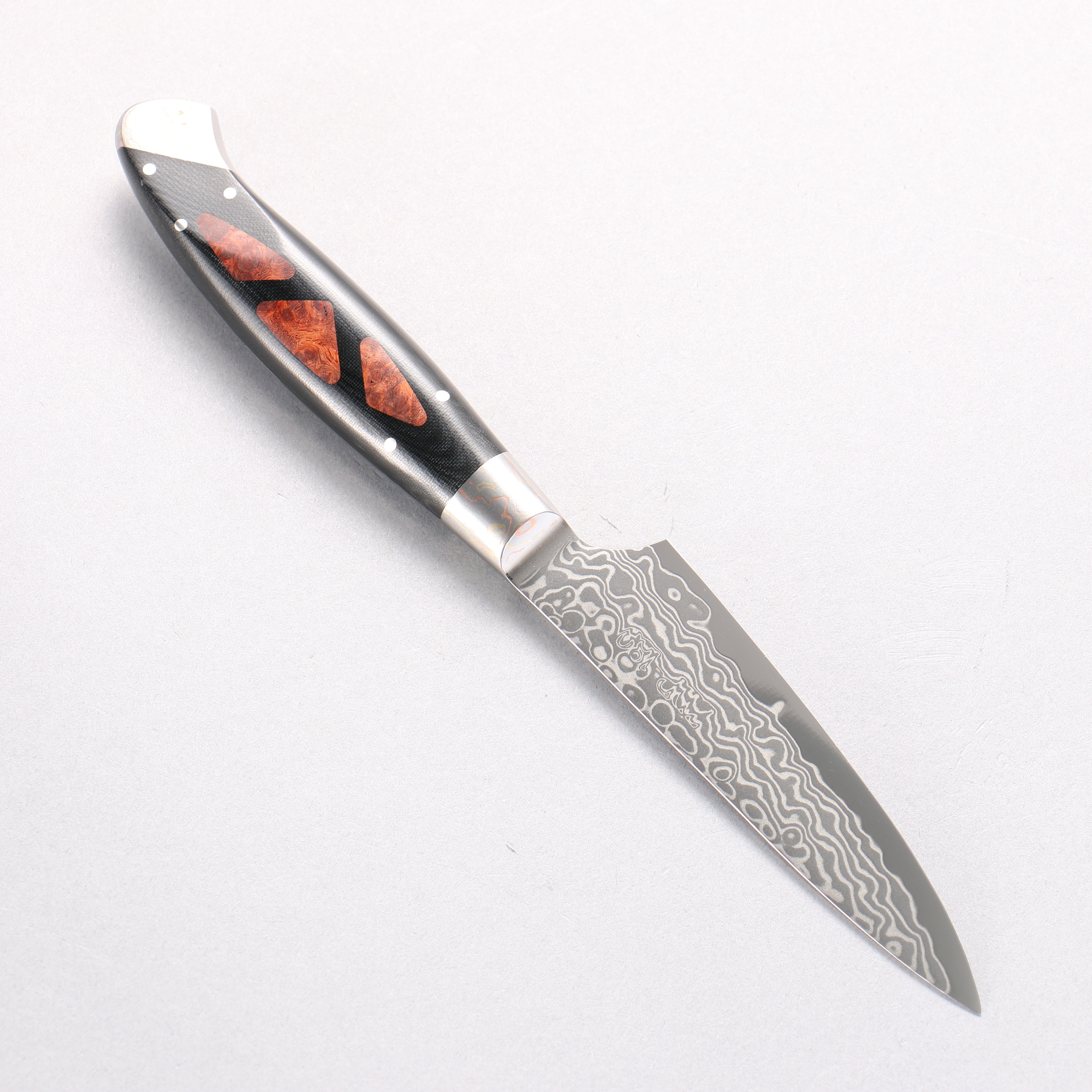 Kajin ZDP189 Damascus Migaki Petty-Utility 95mm Chinese Quince Burl Inlay Handle - Seisuke Knife