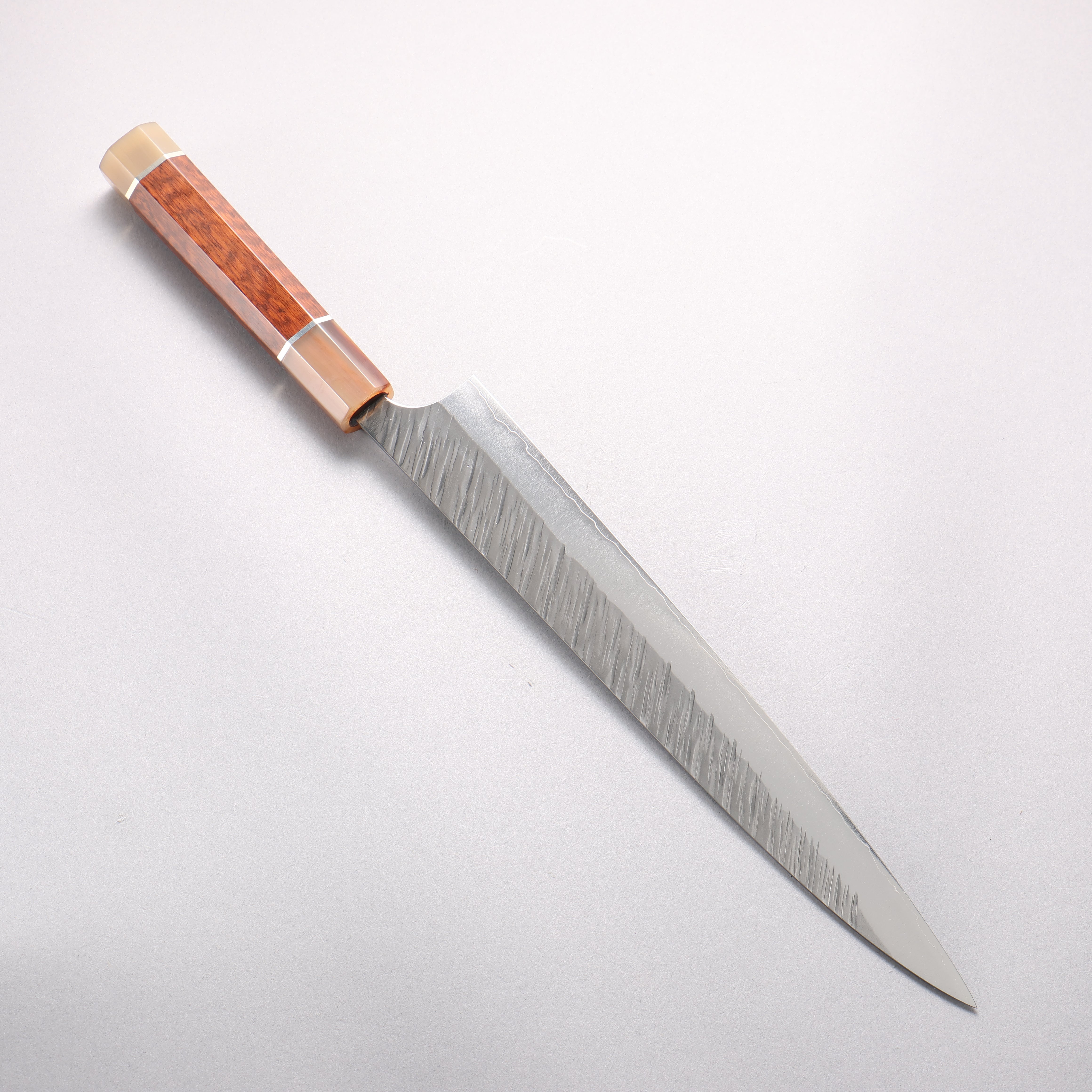 Yu Kurosaki Fujin SG2 Hammered Sujihiki 270mm Snakewood & Double Marbled Horn Handle - Seisuke Knife