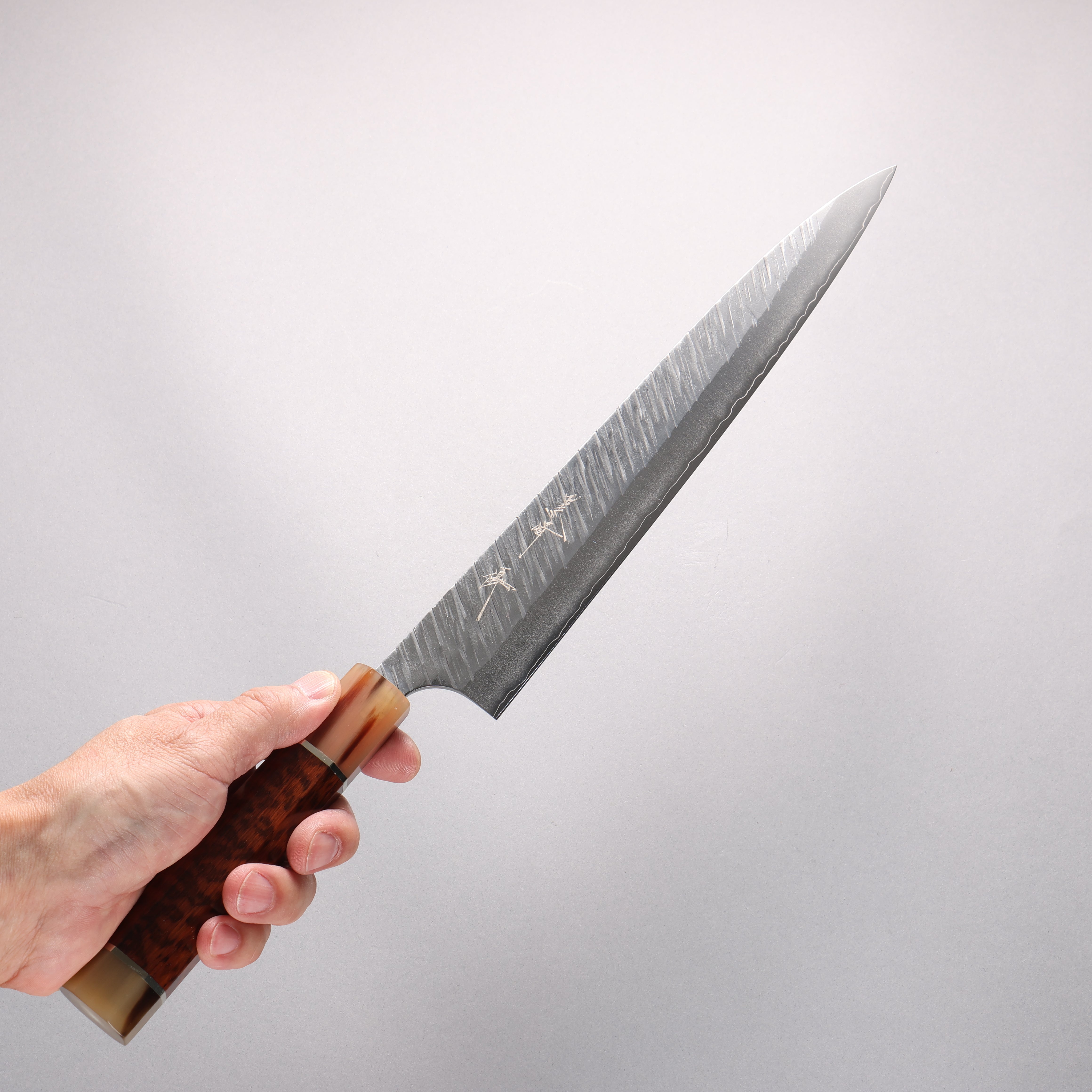 Yu Kurosaki Fujin SG2 Hammered Sujihiki 270mm Snakewood & Double Marbled Horn Handle - Seisuke Knife