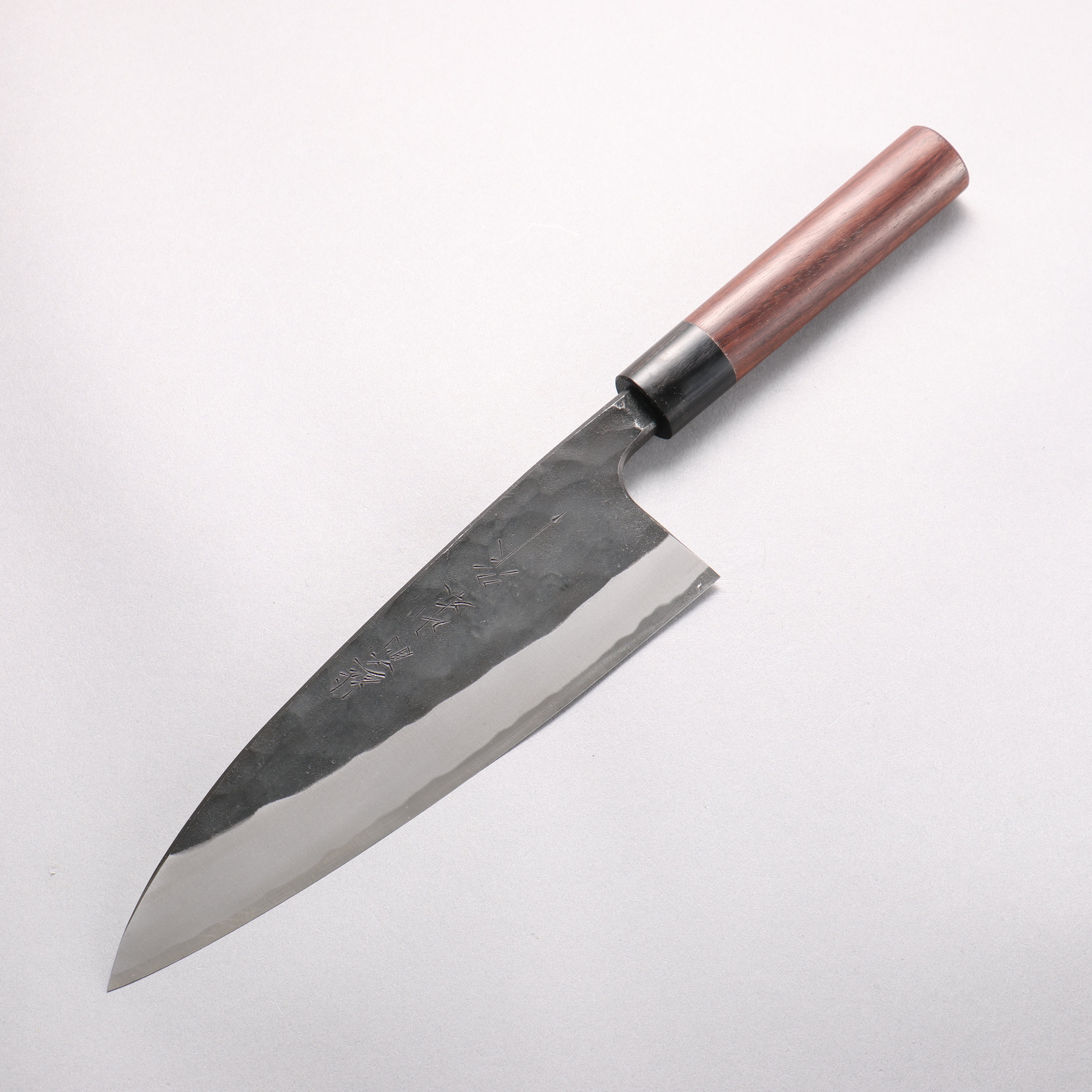 Nao Yamamoto White Steel No.2 Kurouchi Double-Bevel Deba 210mm Shitan & Black Pakkawood Handle - Seisuke Knife