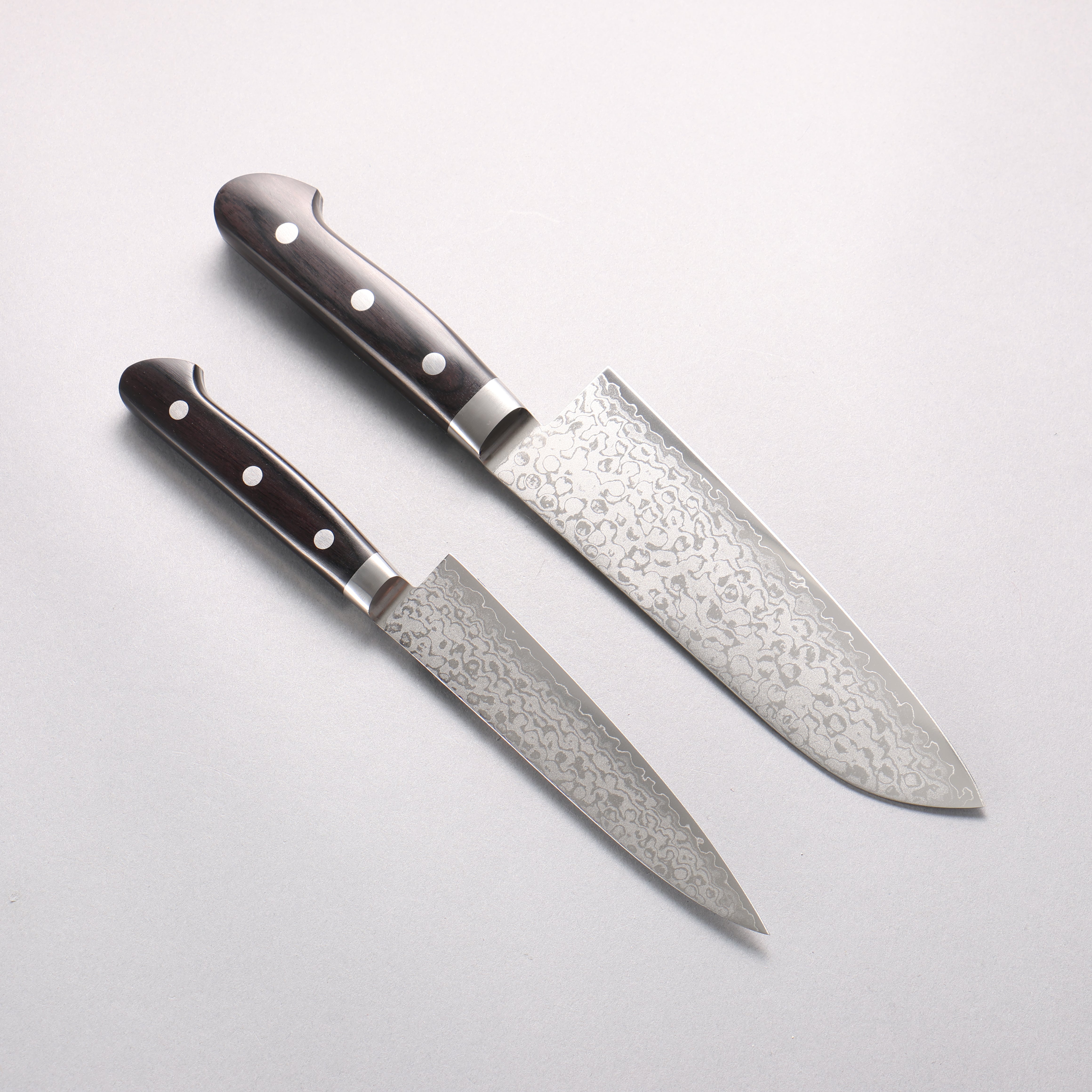 Seisuke VG10 Damascus Santoku 170mm & Petty 140mm Black Pakkawood Handle Set - Seisuke Knife