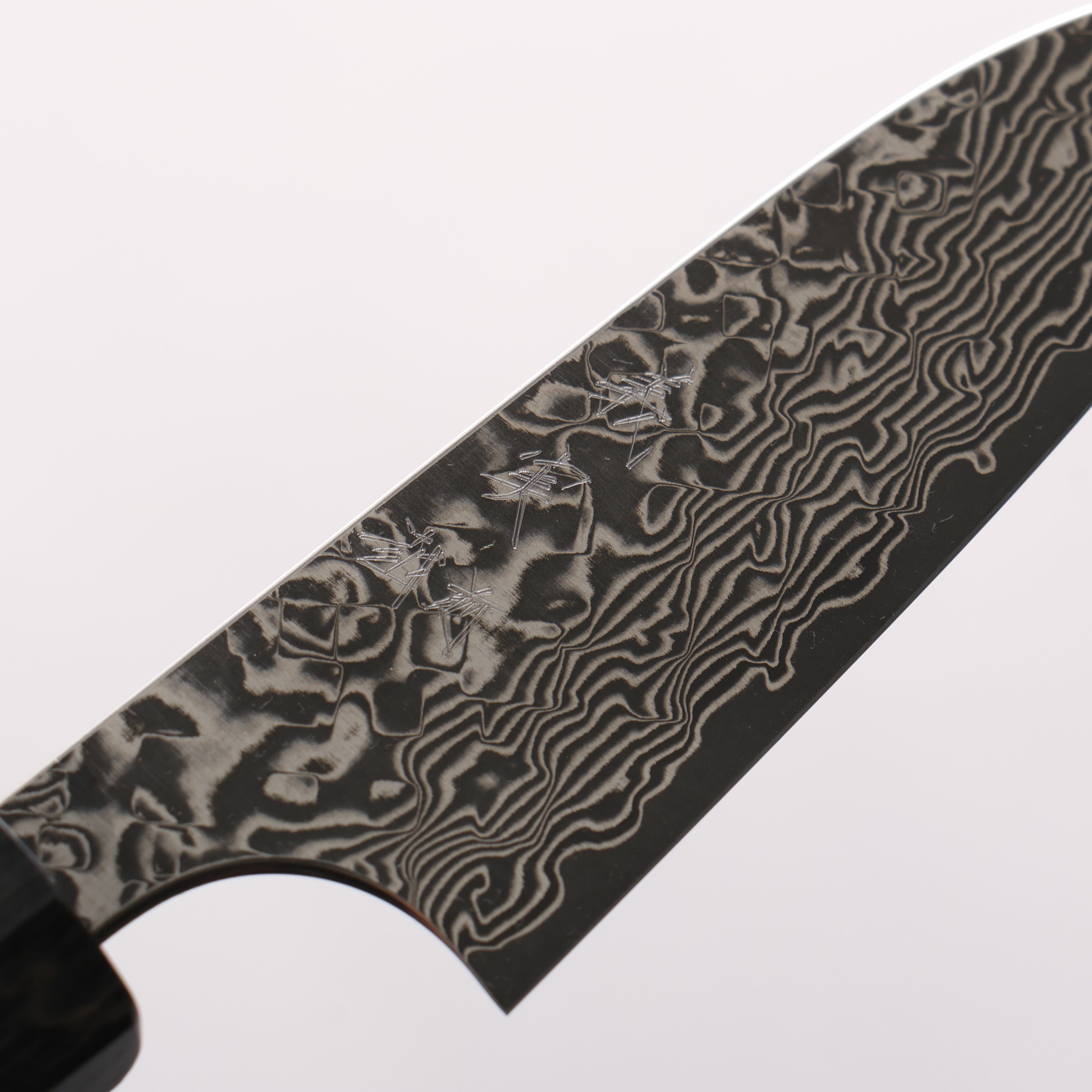 Yoshimi Kato VG10 Black Damascus Paring 75mm Gray Stabilized Wood & White Ring Handle - Seisuke Knife