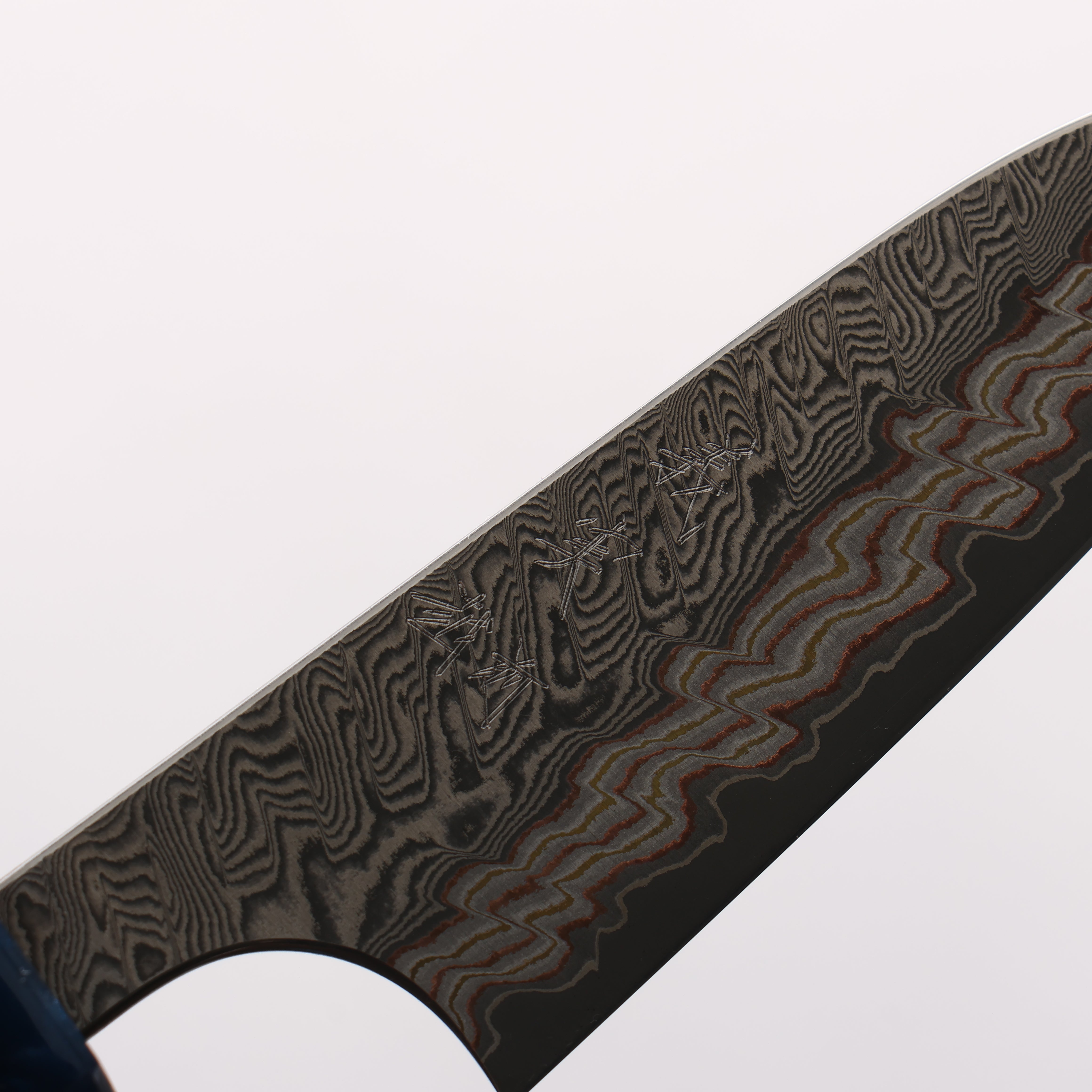 Yoshimi Kato VG10w Colored Damascus Paring 80mm Olive Wood & Blue Resin Handle - Seisuke Knife