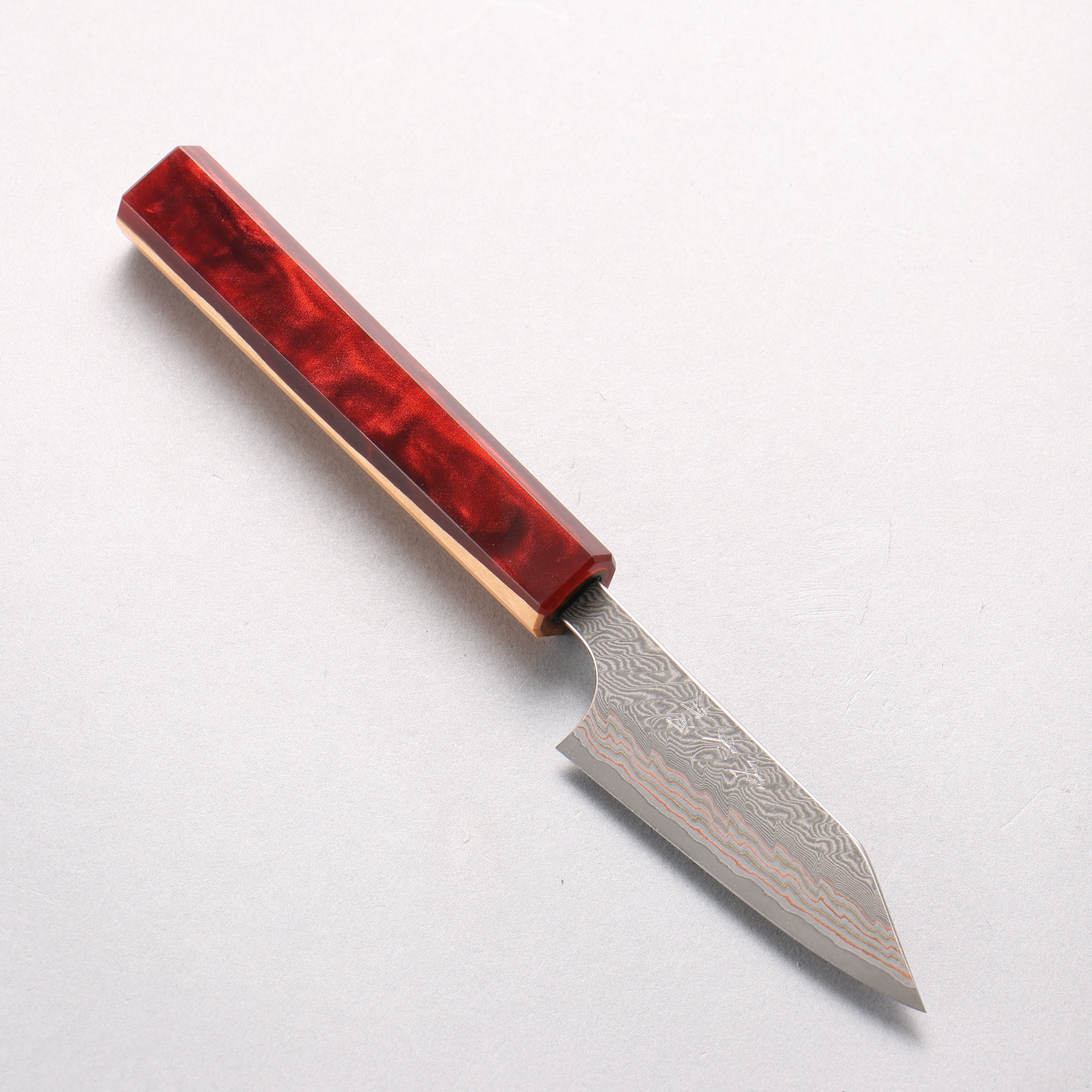 Yoshimi Kato VG10w Colored Damascus Paring 80mm Olive Wood & Red Resin Handle - Seisuke Knife