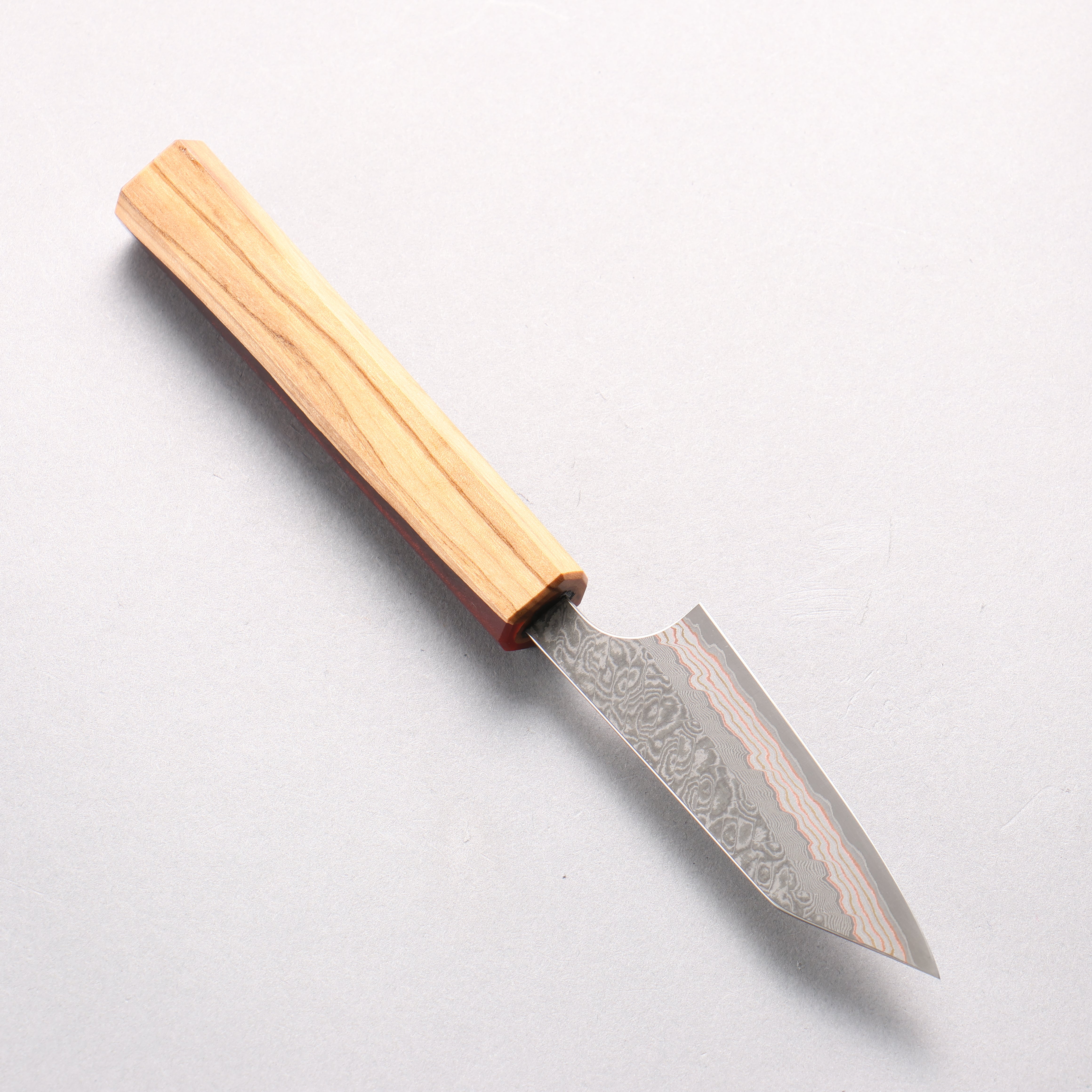 Yoshimi Kato VG10w Colored Damascus Paring 80mm Olive Wood & Red Resin Handle - Seisuke Knife