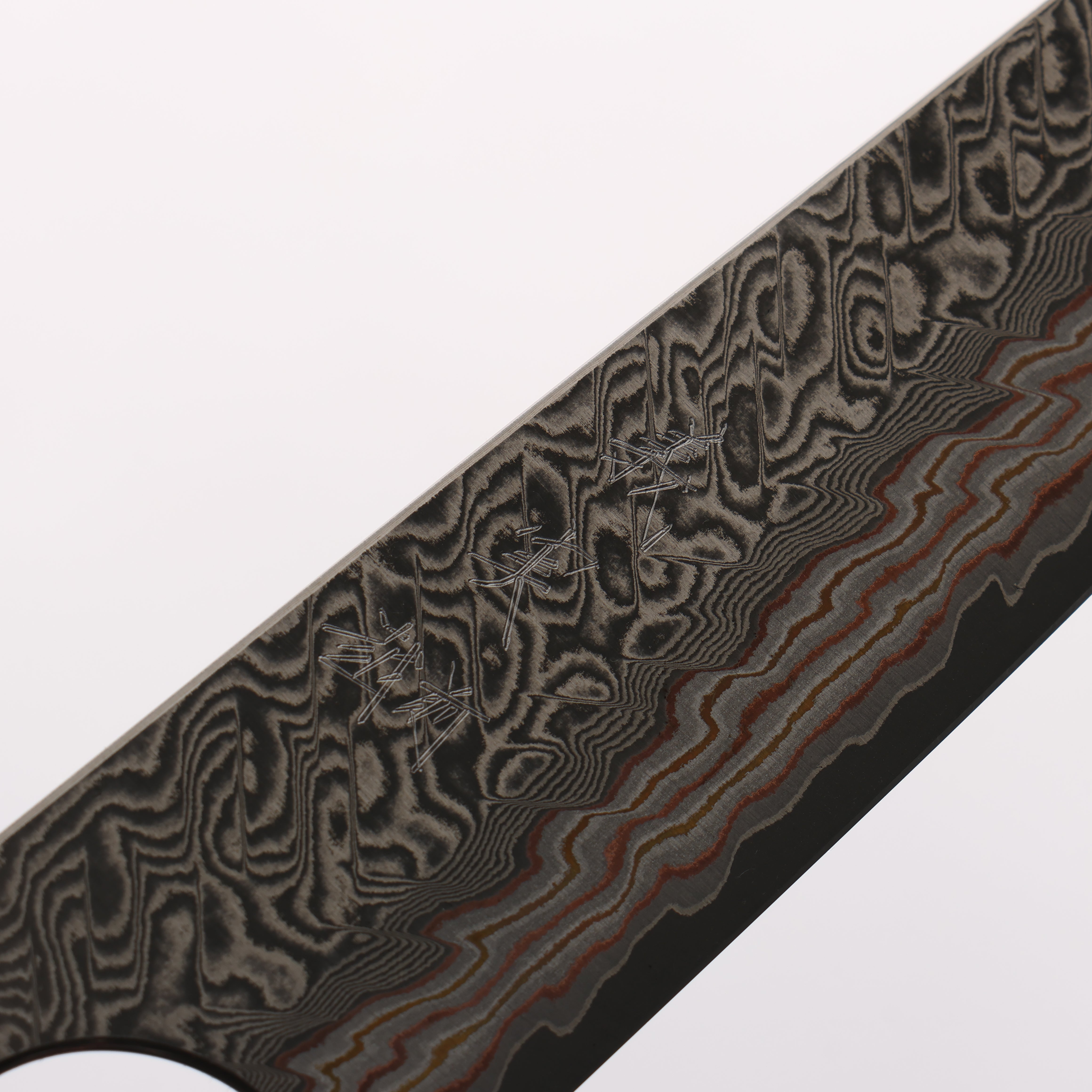 Yoshimi Kato VG10w Colored Damascus Kiritsuke Petty-Utility 120mm Olive Tree and Blue Resin Handle - Seisuke Knife