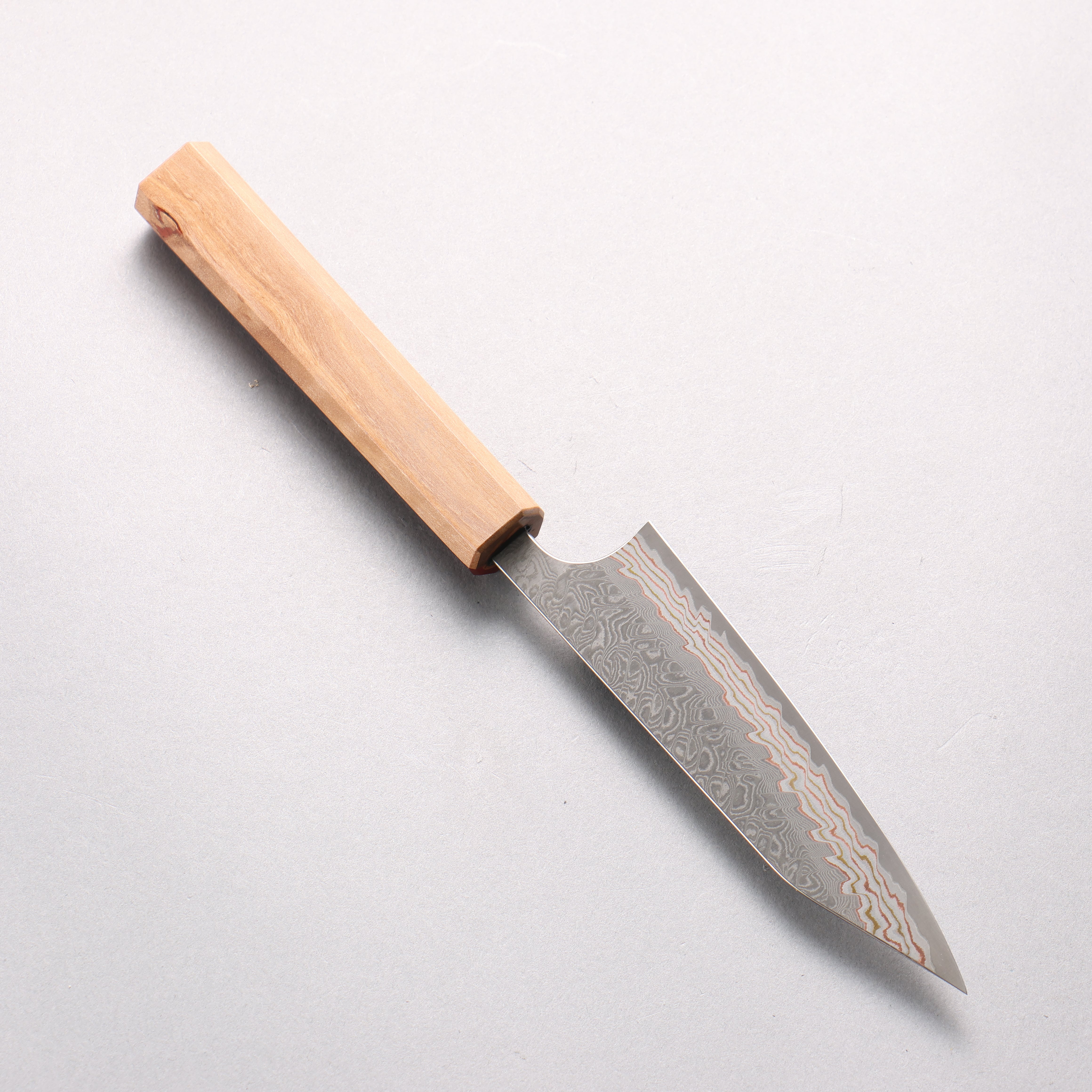 Yoshimi Kato VG10w Colored Damascus Kiritsuke Petty-Utility 120mm Olive Tree and Red Resin Handle - Seisuke Knife