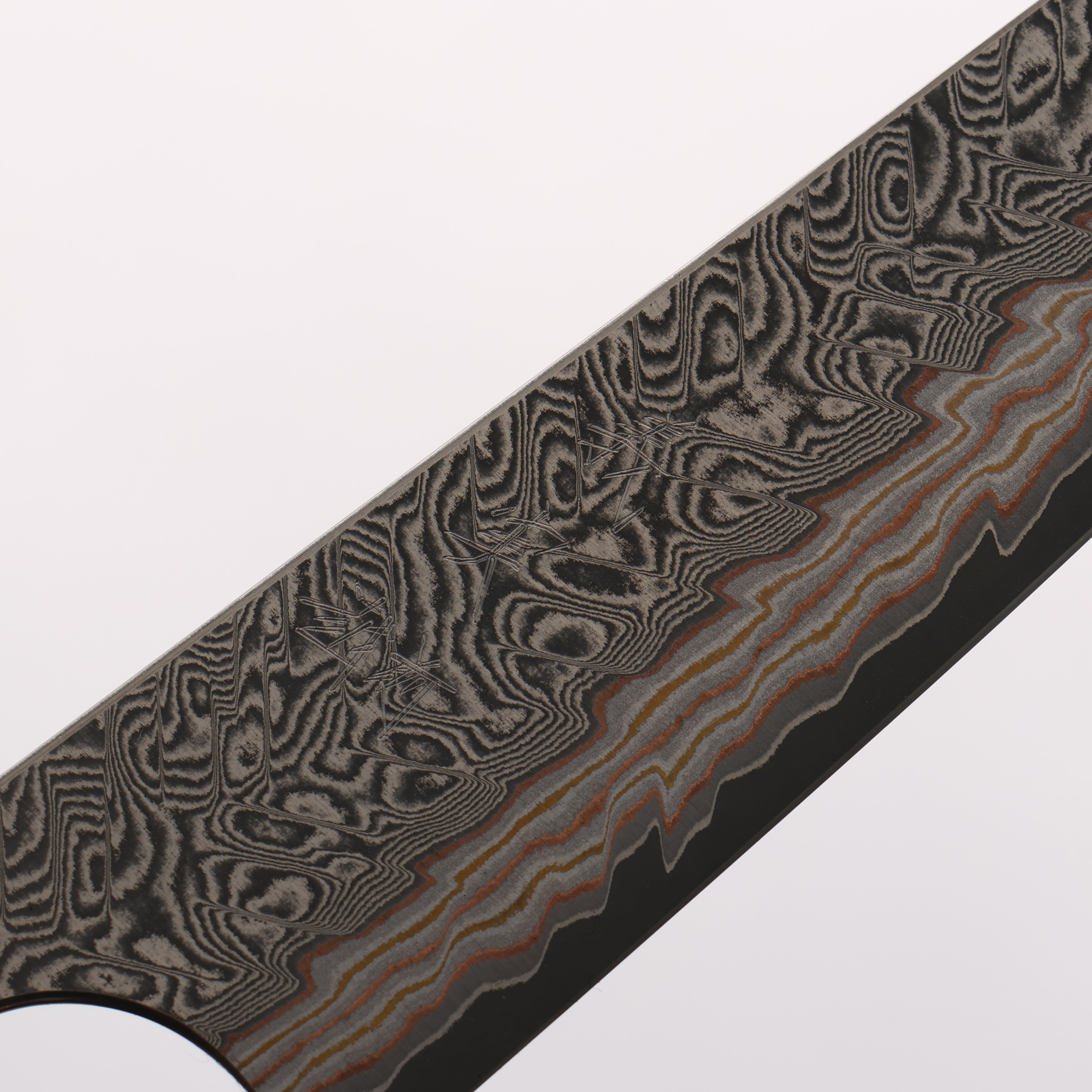 Yoshimi Kato VG10w Colored Damascus Kiritsuke Petty-Utility 120mm Olive Tree and Red Resin Handle - Seisuke Knife