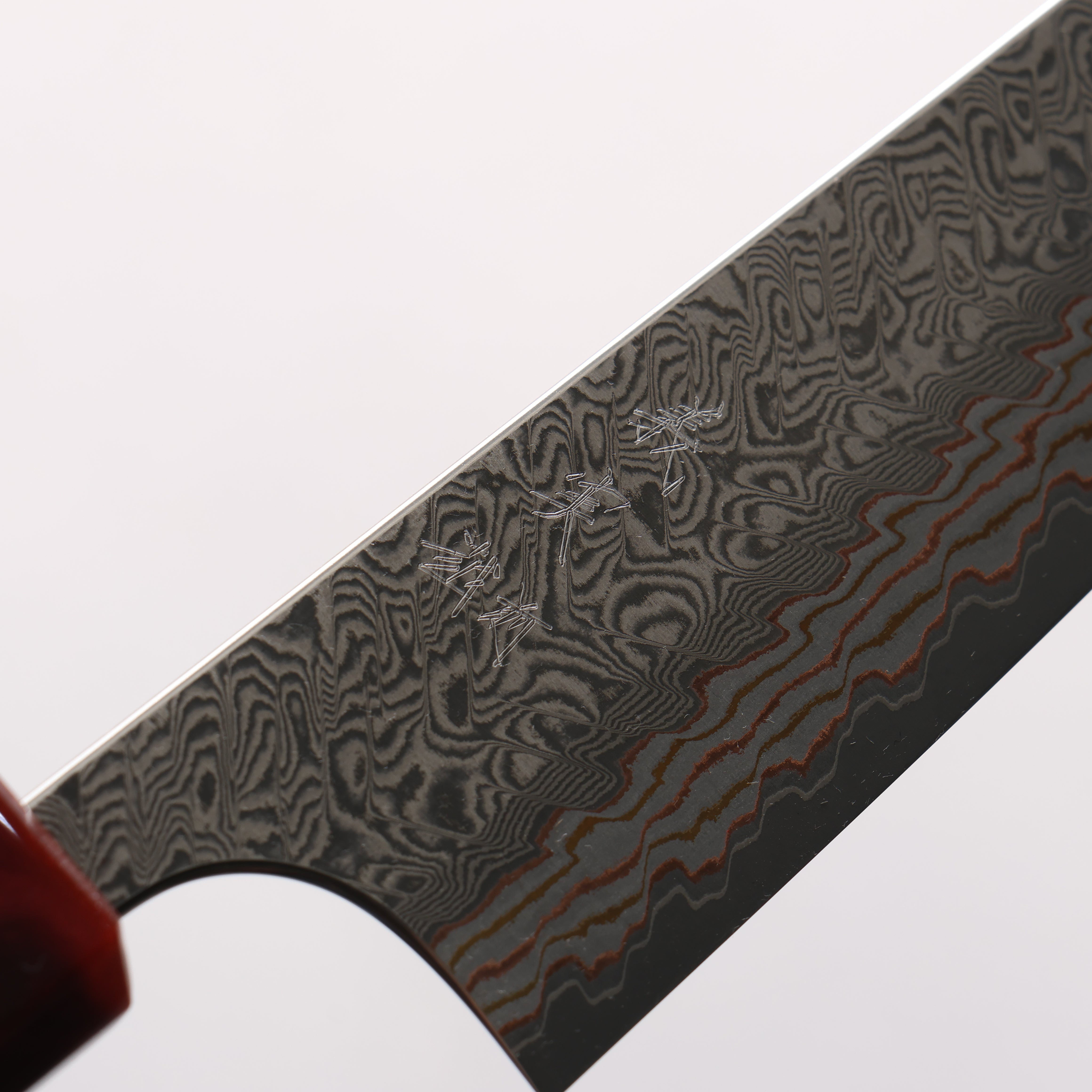 Yoshimi Kato VG10w Colored Damascus Small Bunka 130mm Olive Tree and Red Resin Handle - Seisuke Knife