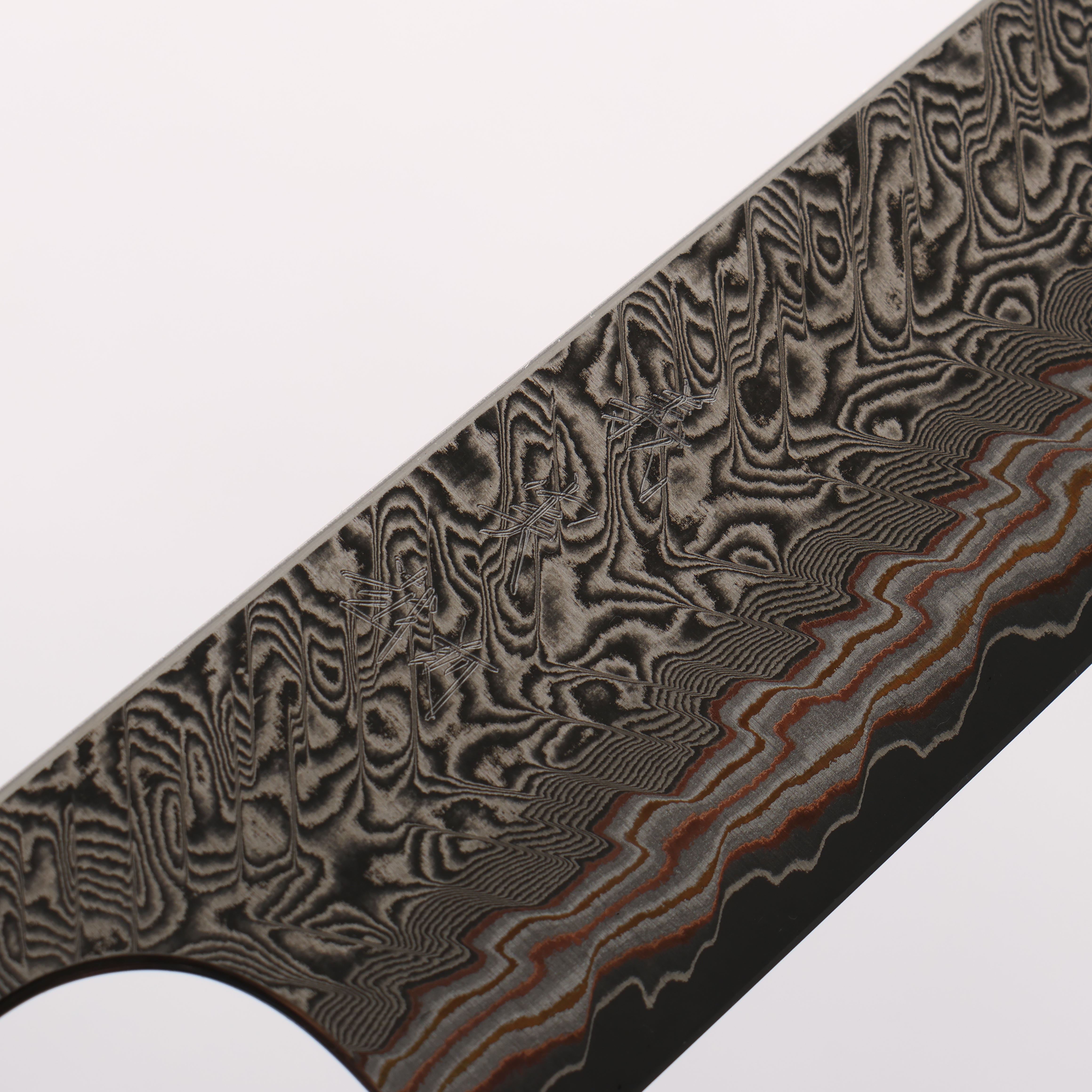 Yoshimi Kato VG10w Colored Damascus Small Bunka 130mm Olive Tree and Black/White Marble Resin Handle - Seisuke Knife