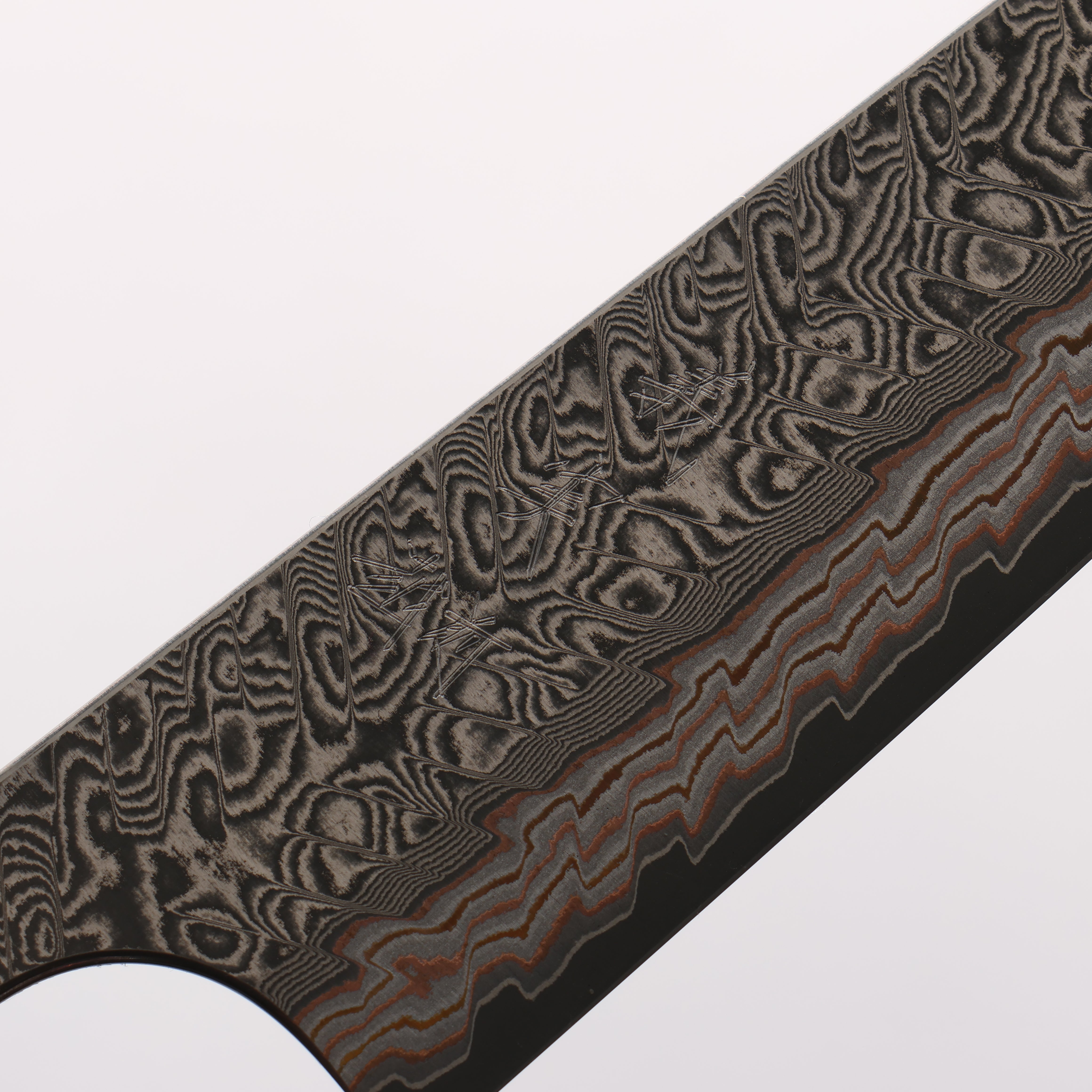 Yoshimi Kato VG10w Colored Damascus Kiritsuke Petty-Utility 150mm Olive Tree and Blue Resin Handle - Seisuke Knife