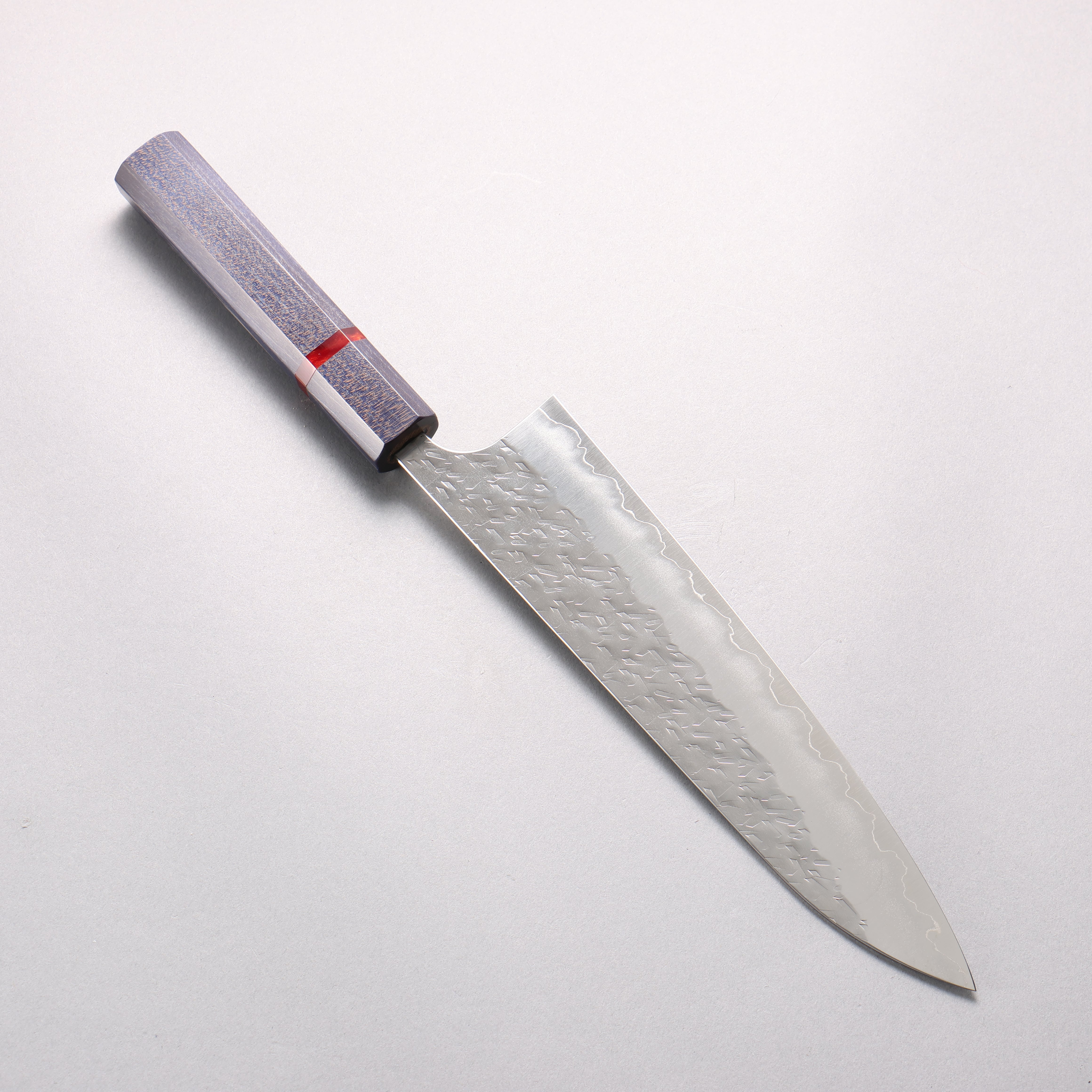 Yoshimi Kato Hyo SG2 Hammered Gyuto 210mm Blue Stabilized Wood (With Red Ring) Handle - Seisuke Knife